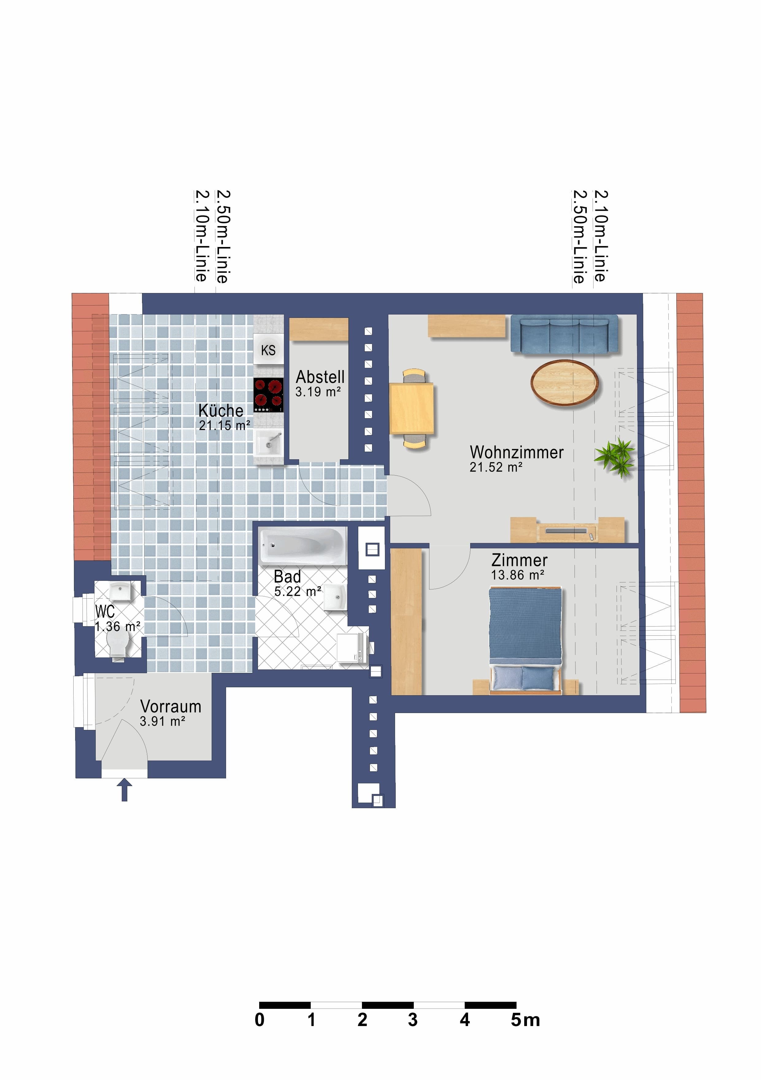 Grundriss Top 41 — VDG18 — 2 Zimmer — 70,2 m² — DG