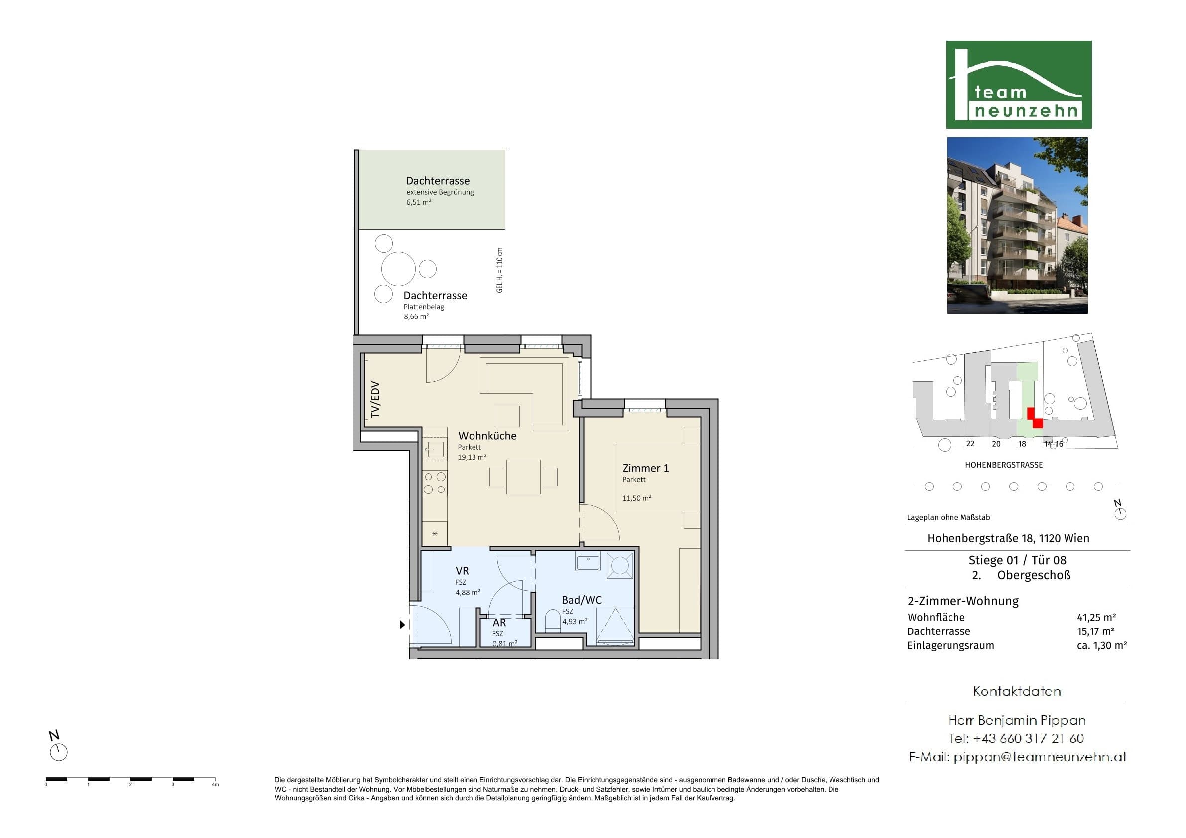 Floorplan Top 1/08 — VISTA18 — 2 Rooms — 41.3 m² — 2. OG — Nord