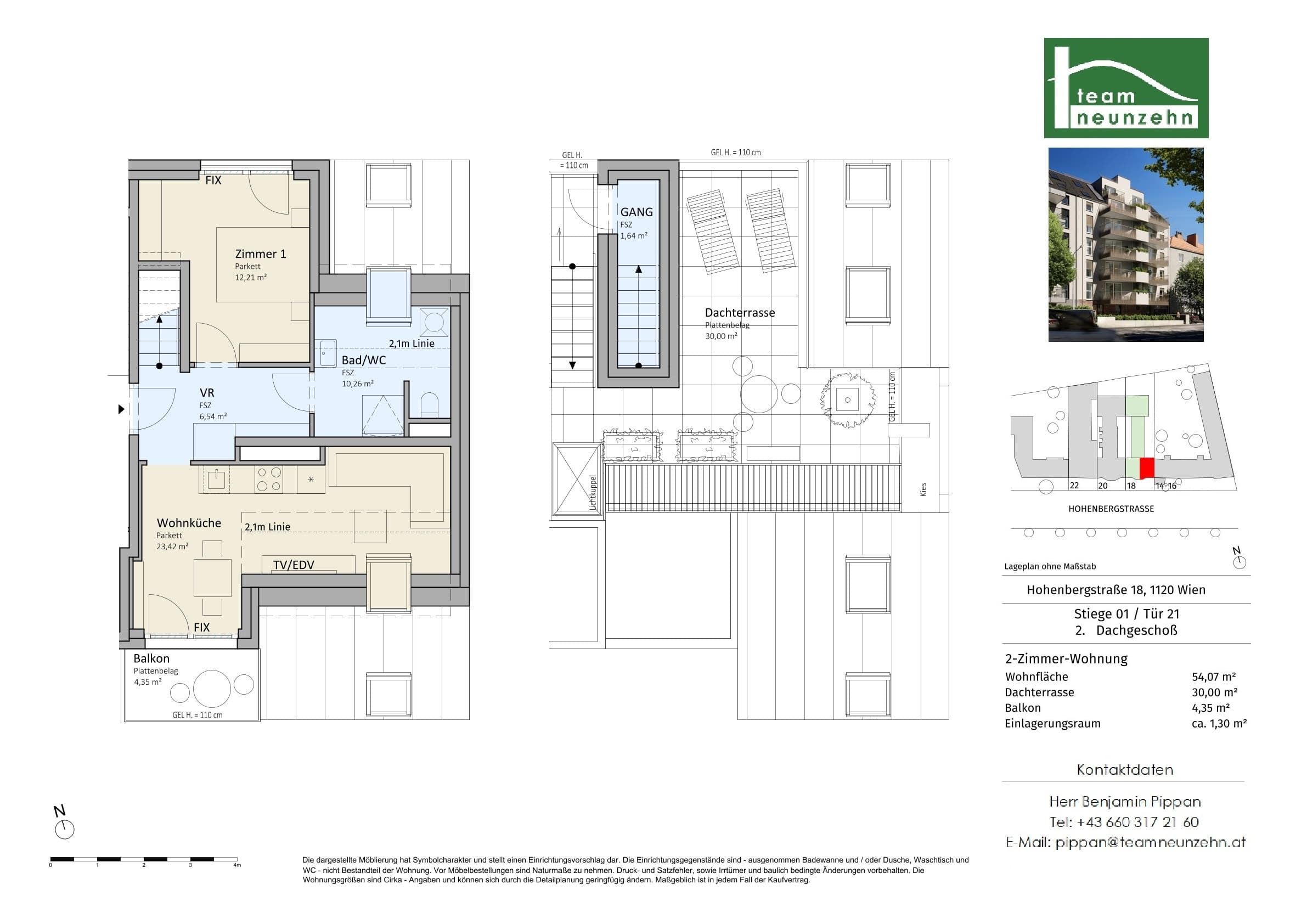 Floorplan Top 1/21 — VISTA18 — 2 Rooms — 54.1 m² — 2. DG — Süd