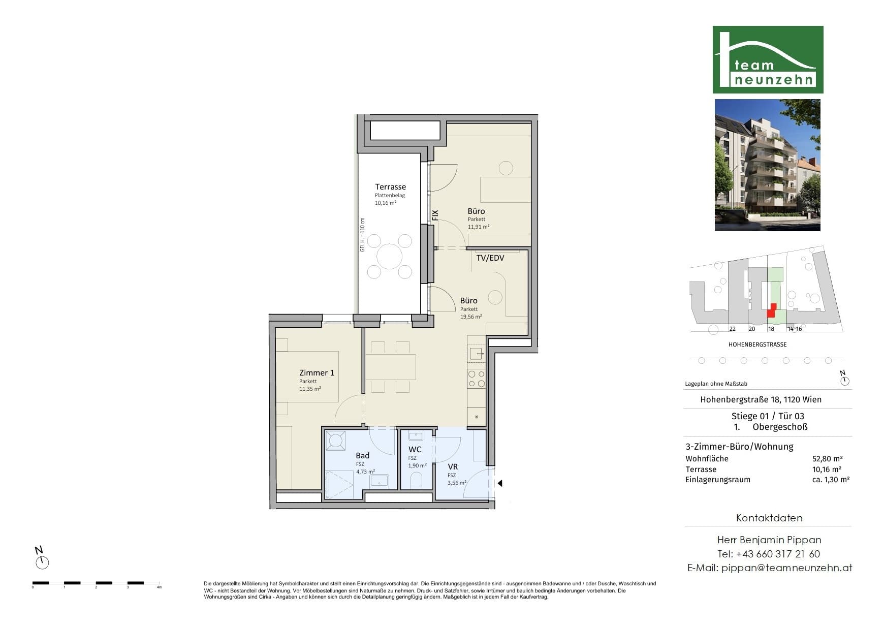 Grundriss Top 1/03 — VISTA18 — 3 Zimmer — 52,8 m² — 1. OG — West