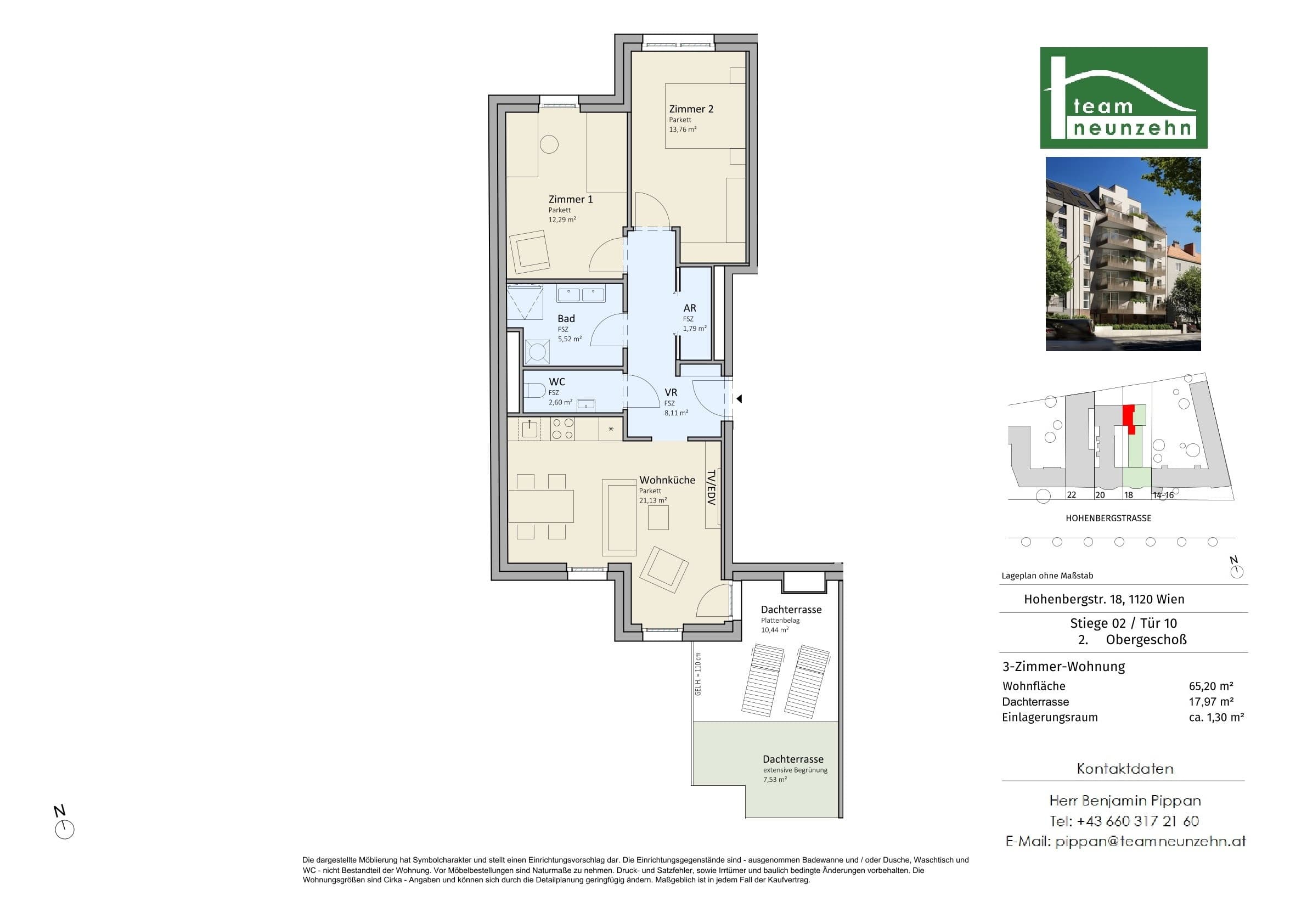Grundriss Top 2/10 — VISTA18 — 3 Zimmer — 65,2 m² — 2. OG — Südost