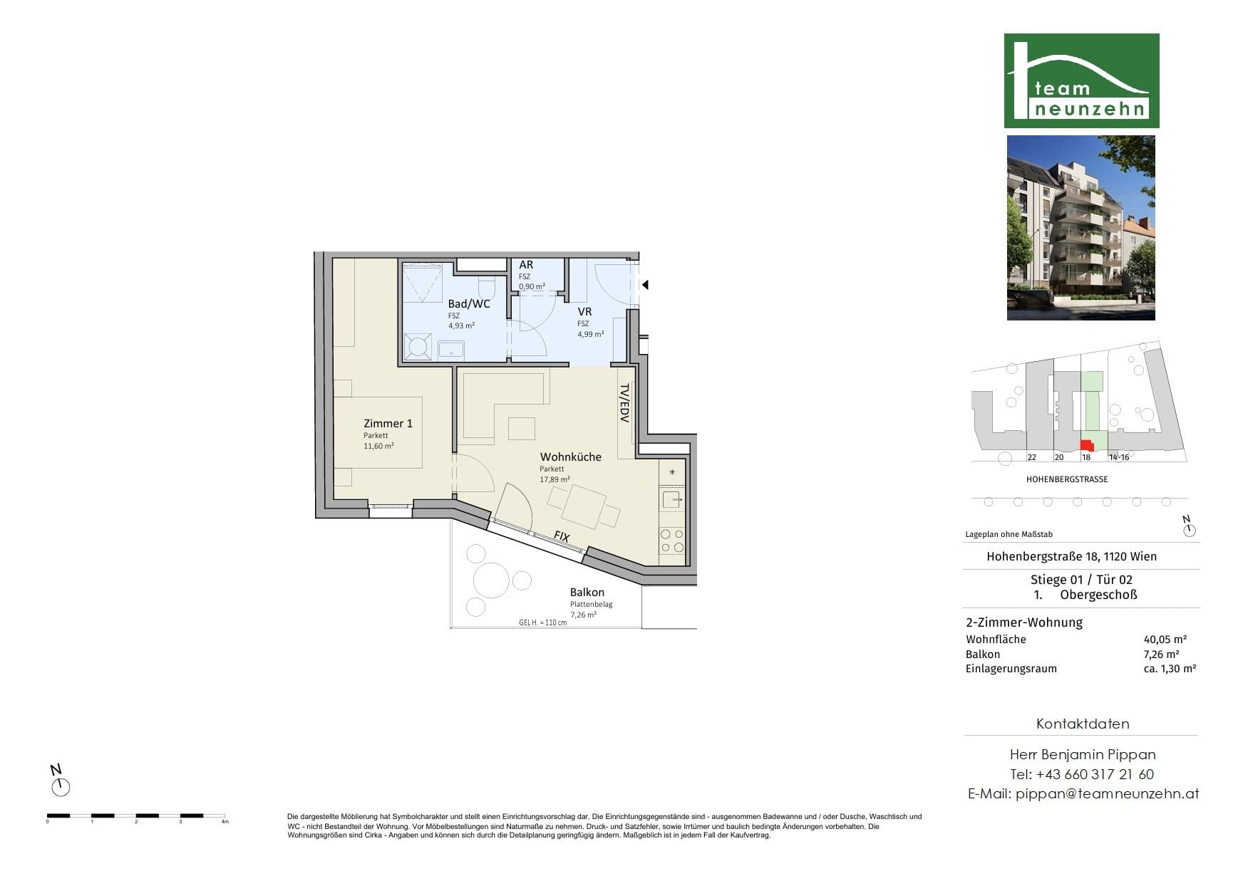 Floorplan Top 1/02 — VISTA18 — 2 Rooms — 40.1 m² — 1. OG — Süd