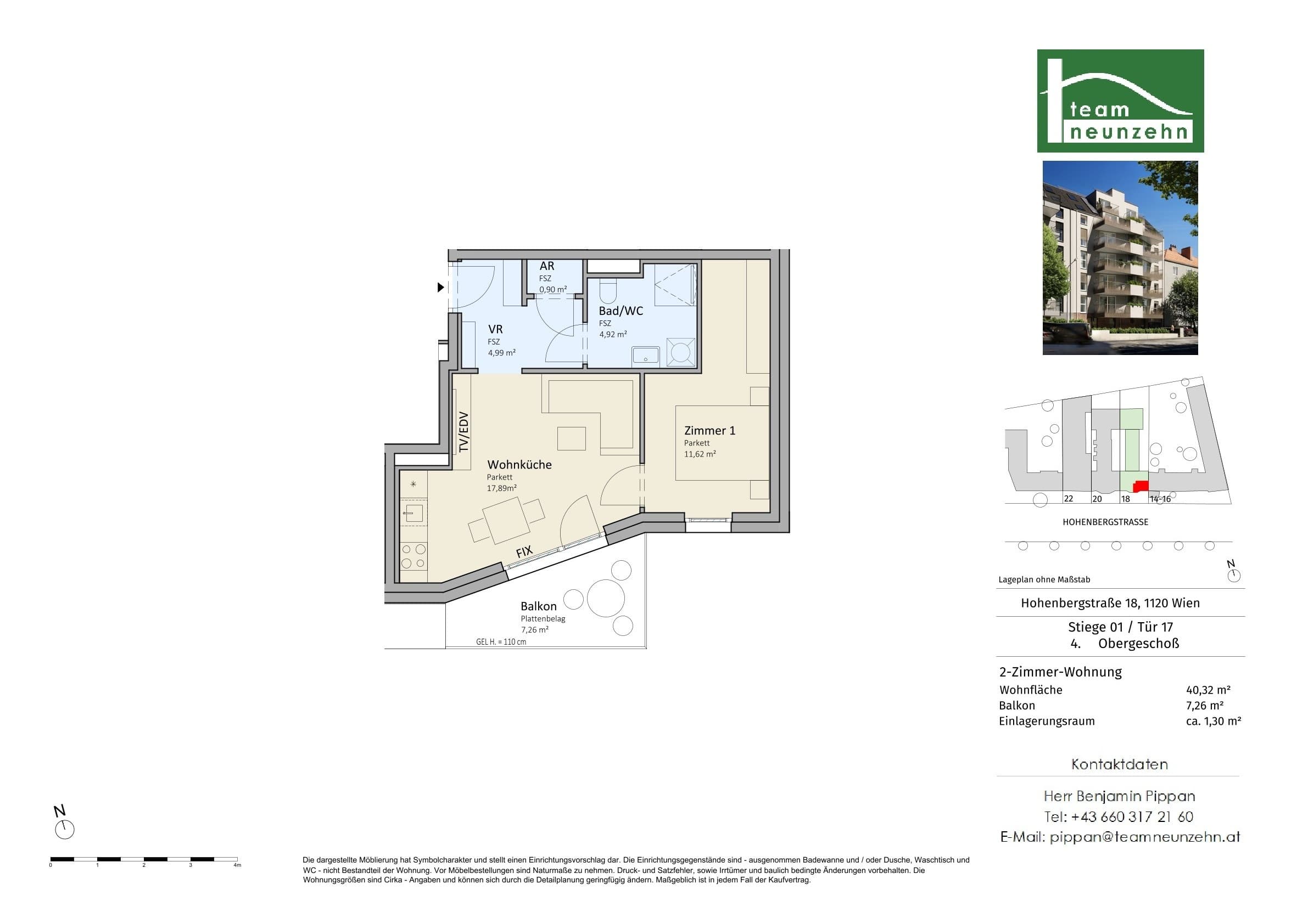 Floorplan Top 1/17 — VISTA18 — 2 Rooms — 40.3 m² — 4. OG — Süd