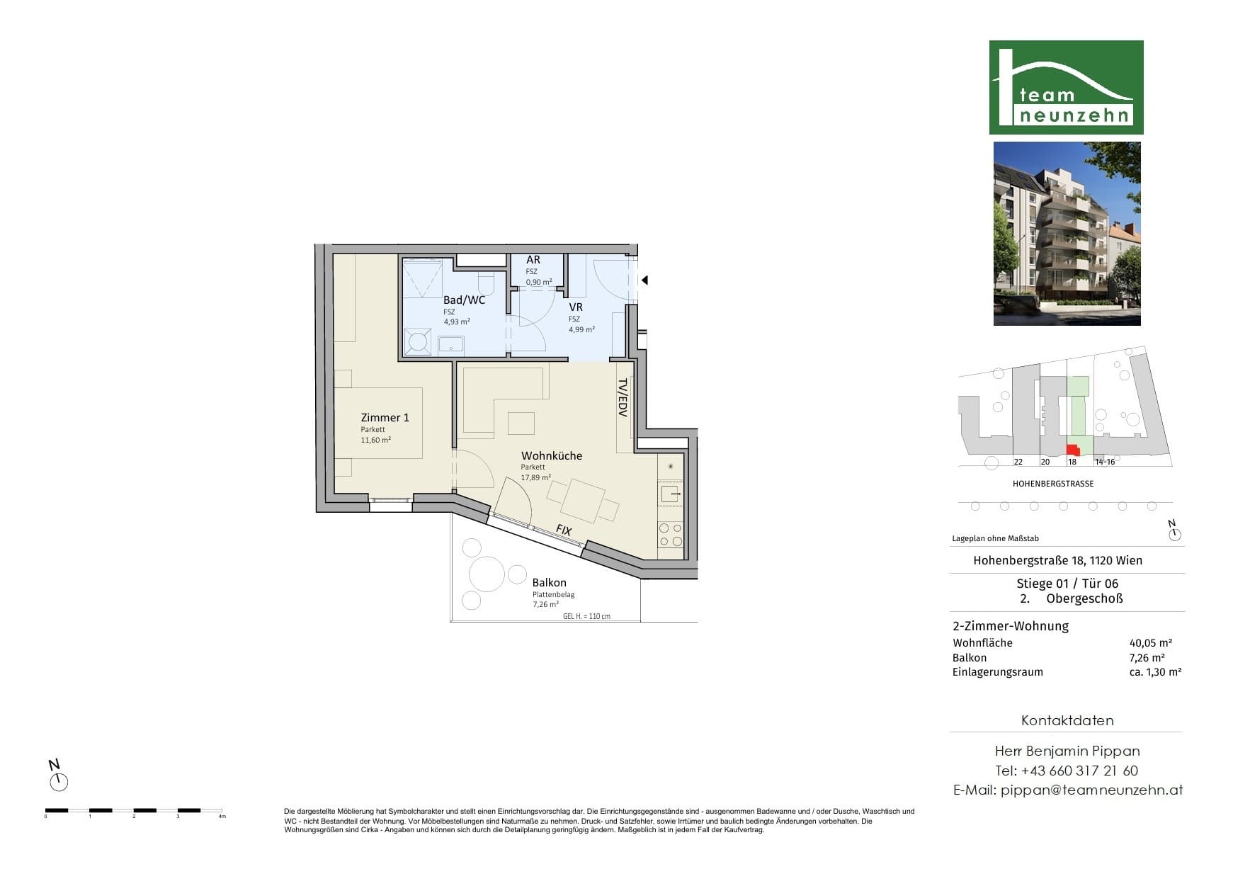 Floorplan Top 1/06 — VISTA18 — 2 Rooms — 40.1 m² — 2. OG — Süd