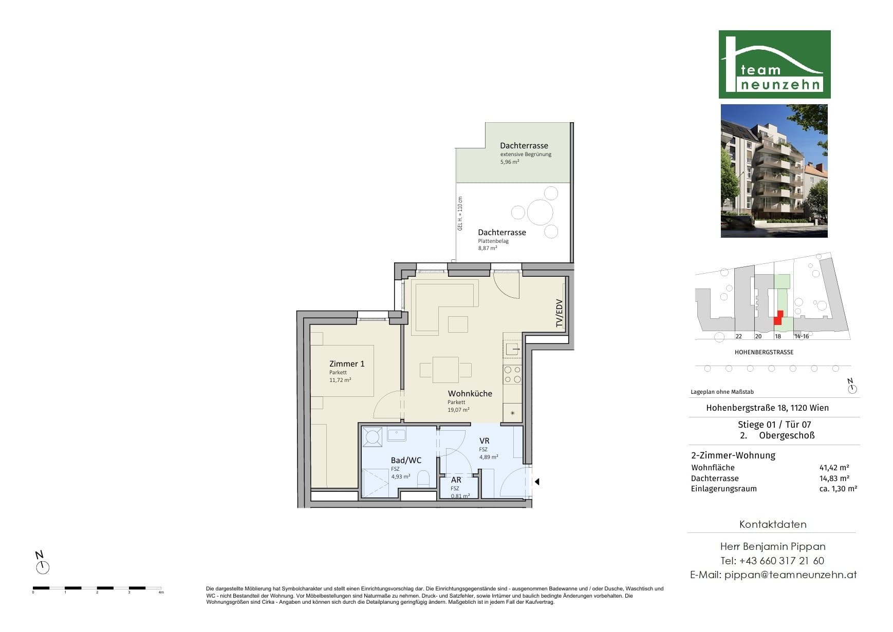 Floorplan Top 1/07 — VISTA18 — 2 Rooms — 41.4 m² — 2. OG — Nord