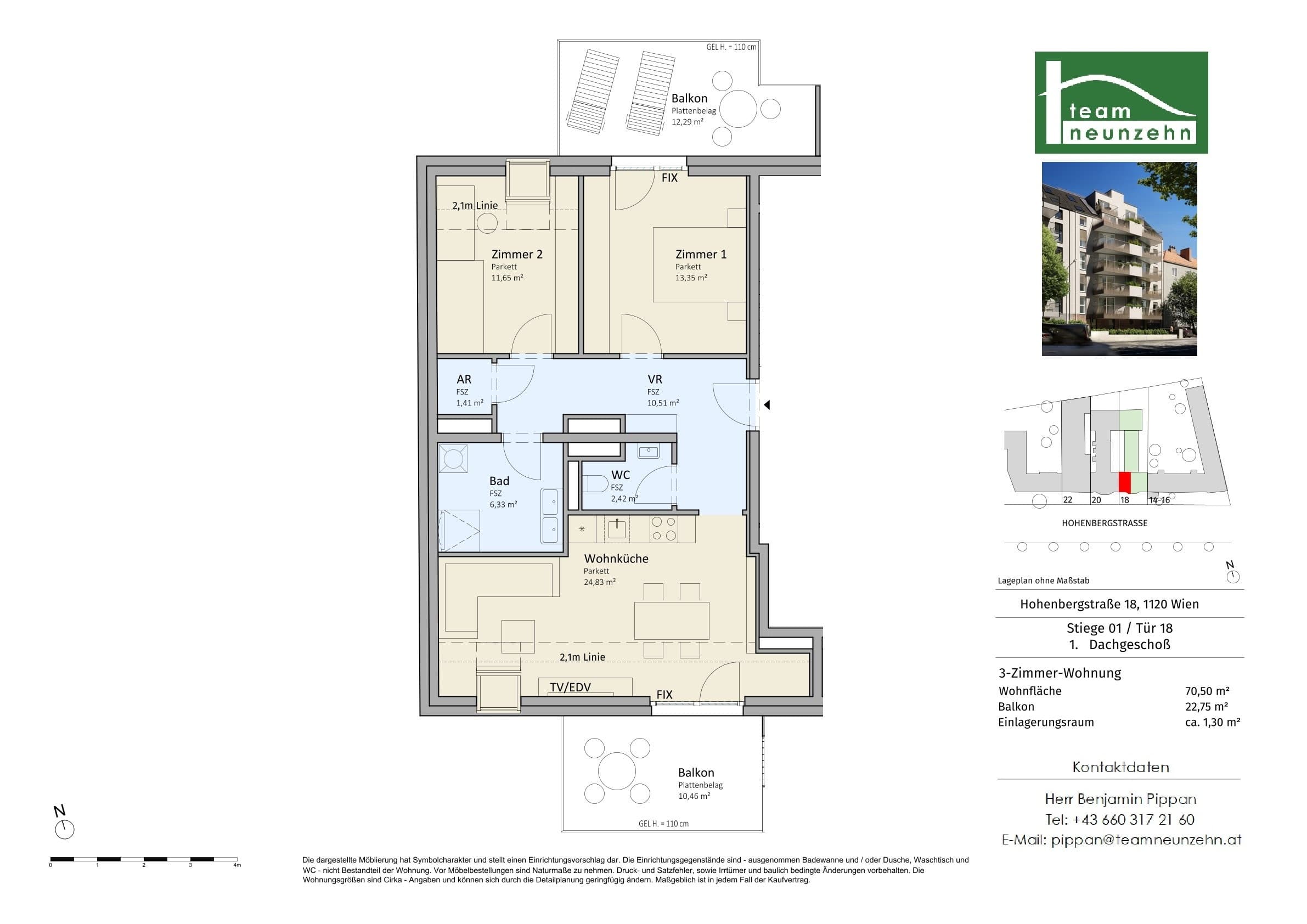 Floorplan Top 1/18 — VISTA18 — 3 Rooms — 70.5 m² — 1. DG — Süd