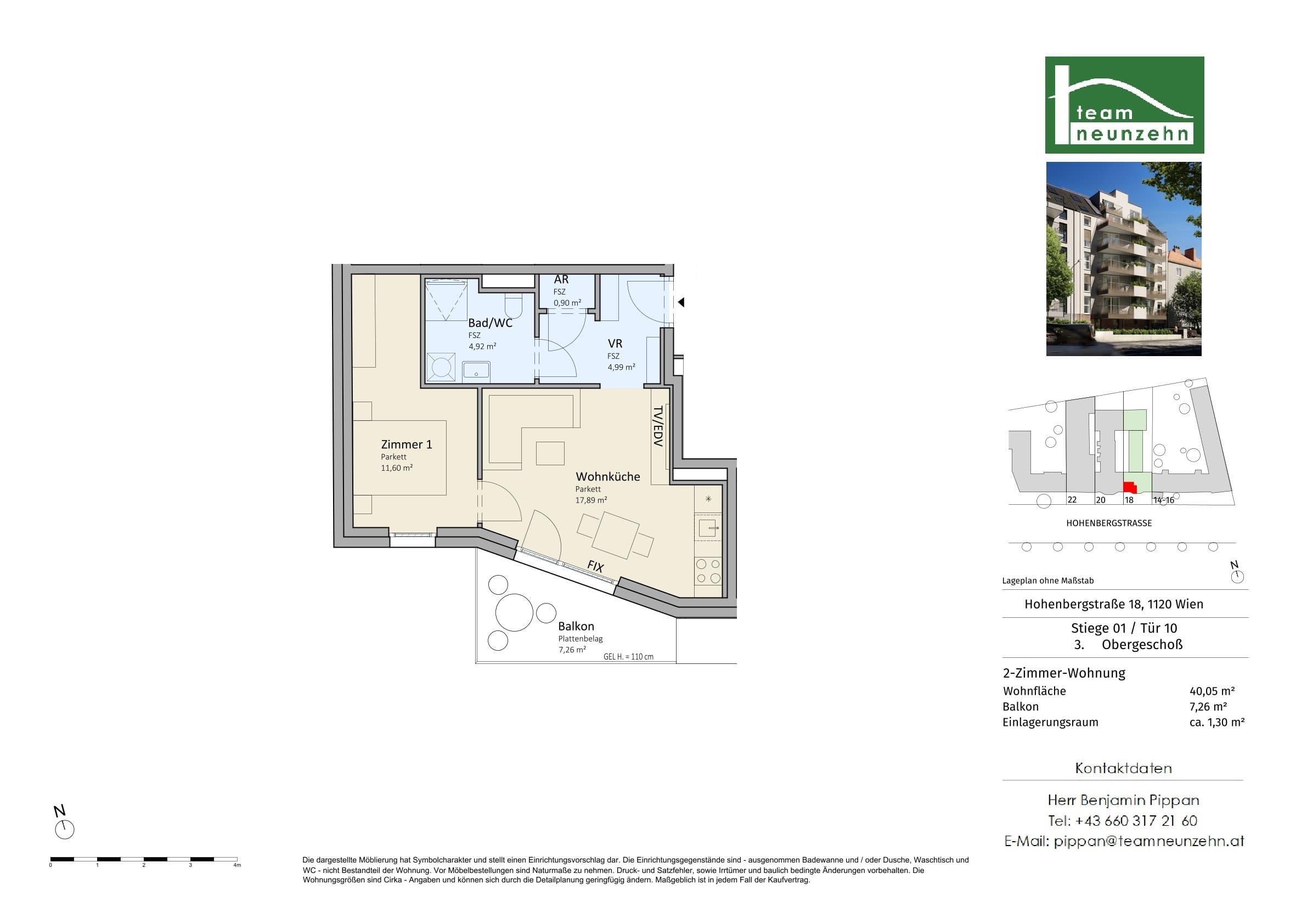 Floorplan Top 1/10 — VISTA18 — 2 Rooms — 40.1 m² — 3. OG — Süd