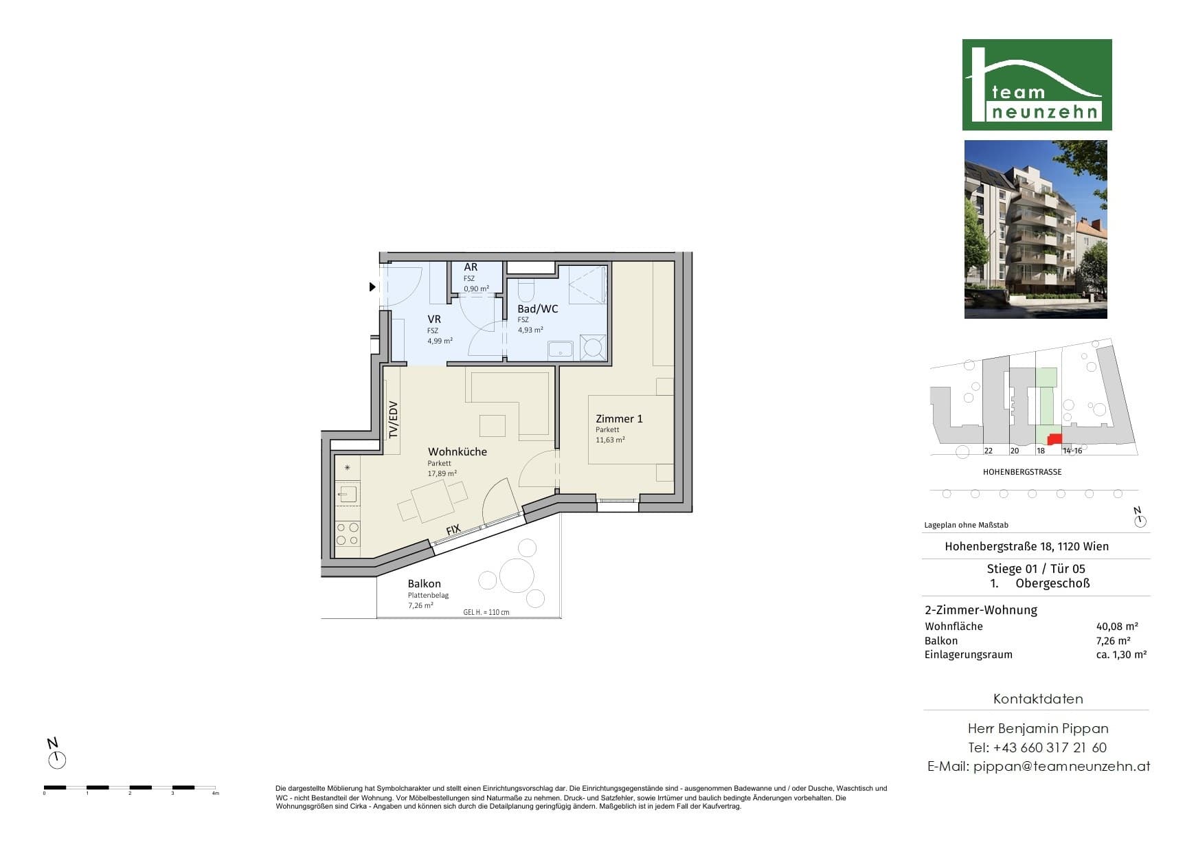 Floorplan Top 1/05 — VISTA18 — 2 Rooms — 40.1 m² — 1. OG — Süd