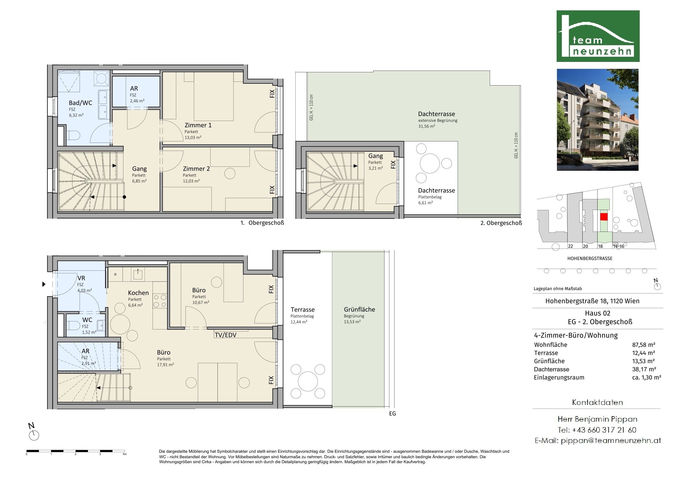 Grundriss Haus 2 — VISTA18 — 4 Zimmer — 87,6 m² — EG — Ost