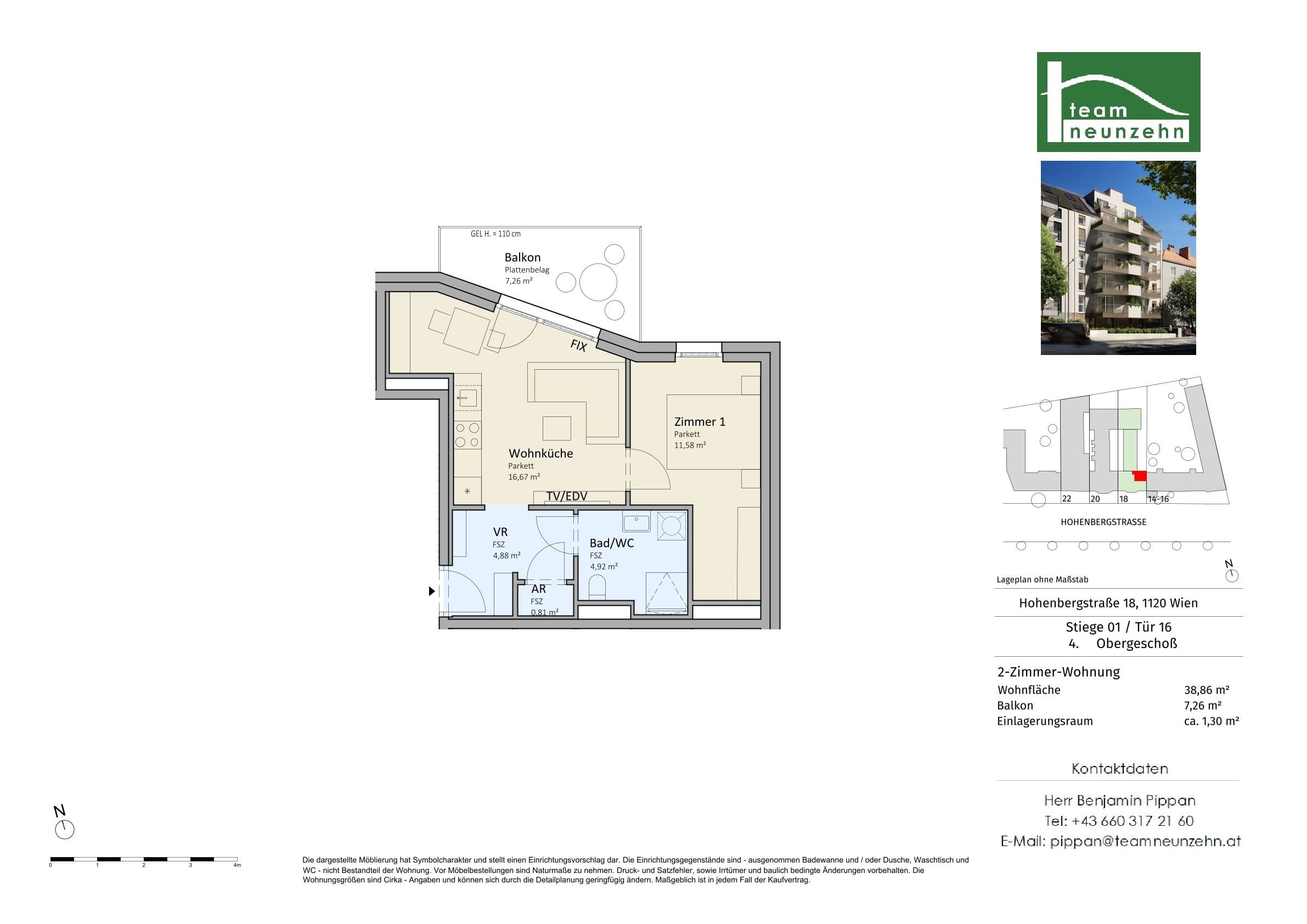 Floorplan Top 1/16 — VISTA18 — 2 Rooms — 38.9 m² — 4. OG — Nord