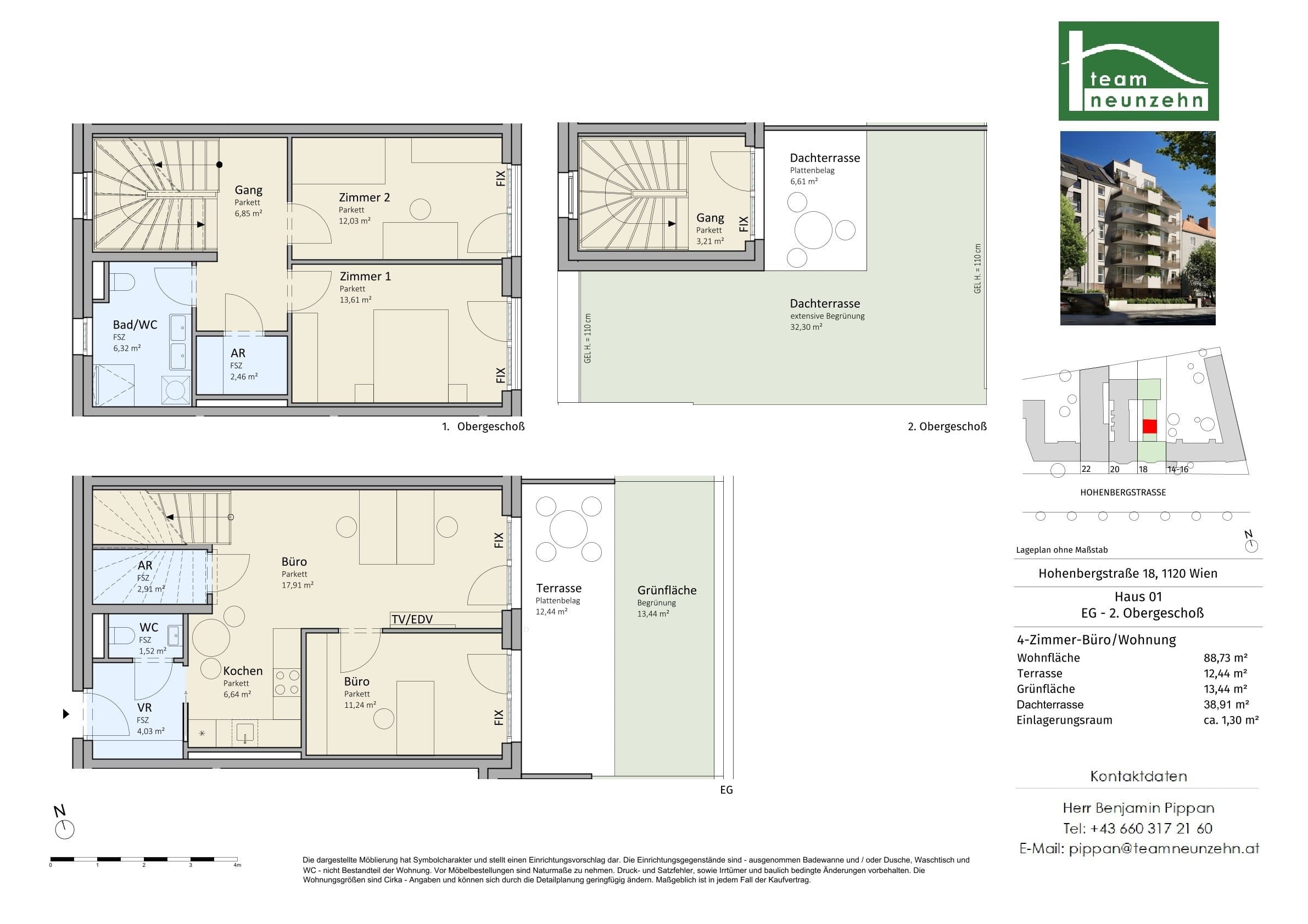 Floorplan Haus 1 — VISTA18 — 4 Rooms — 88.7 m² — EG — Ost