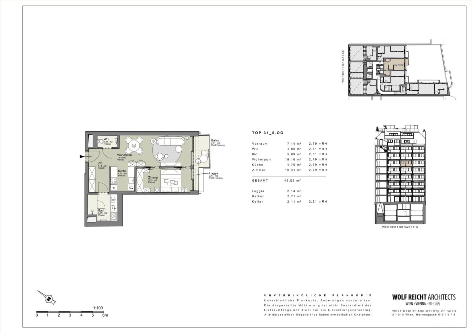 Floorplan Top 31 — Werder Six — 2 Rooms — 49 m² — 5. OG