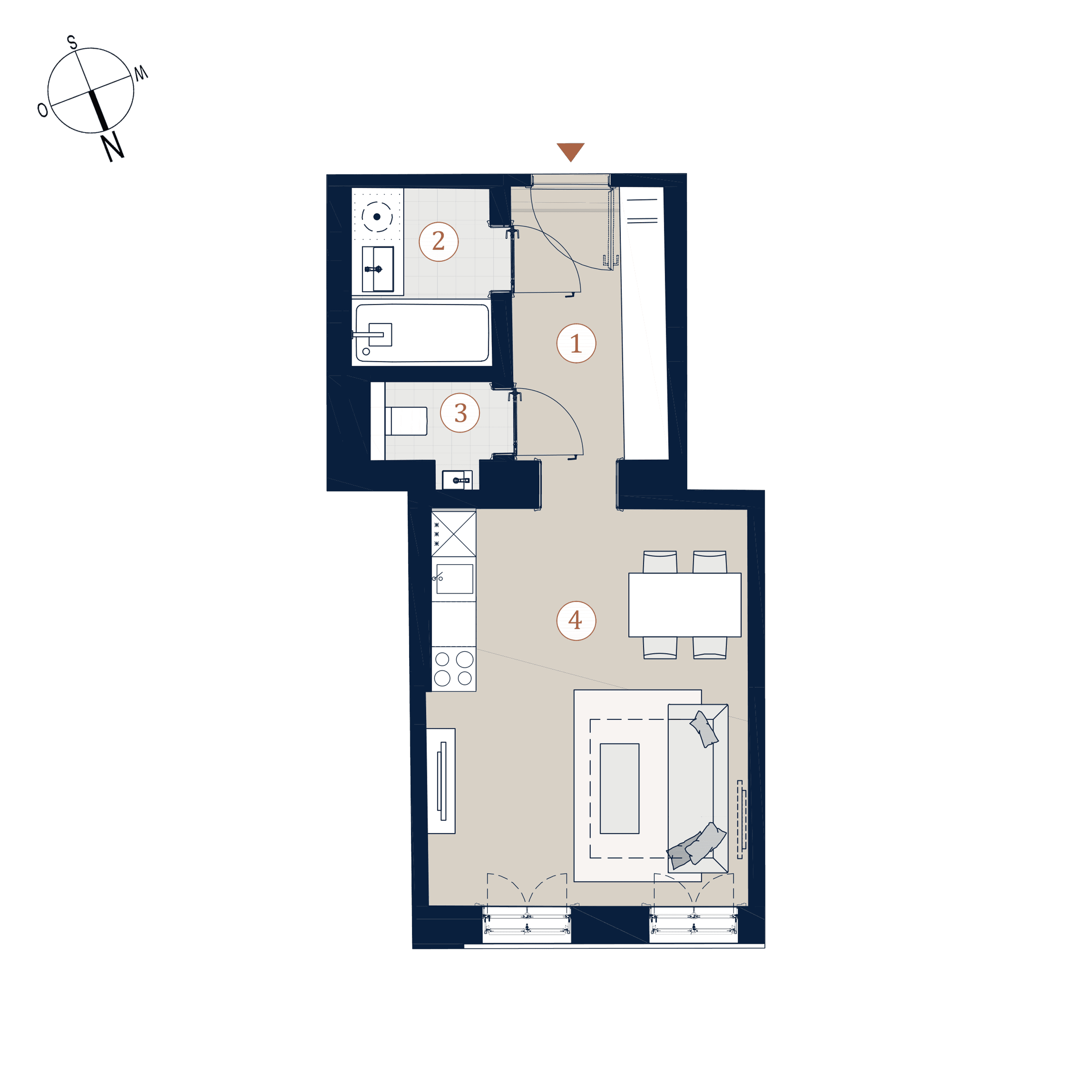 Grundriss Top 31 — Prunkstück — 1 Zimmer — 36,4 m² — 4th floor — Norden