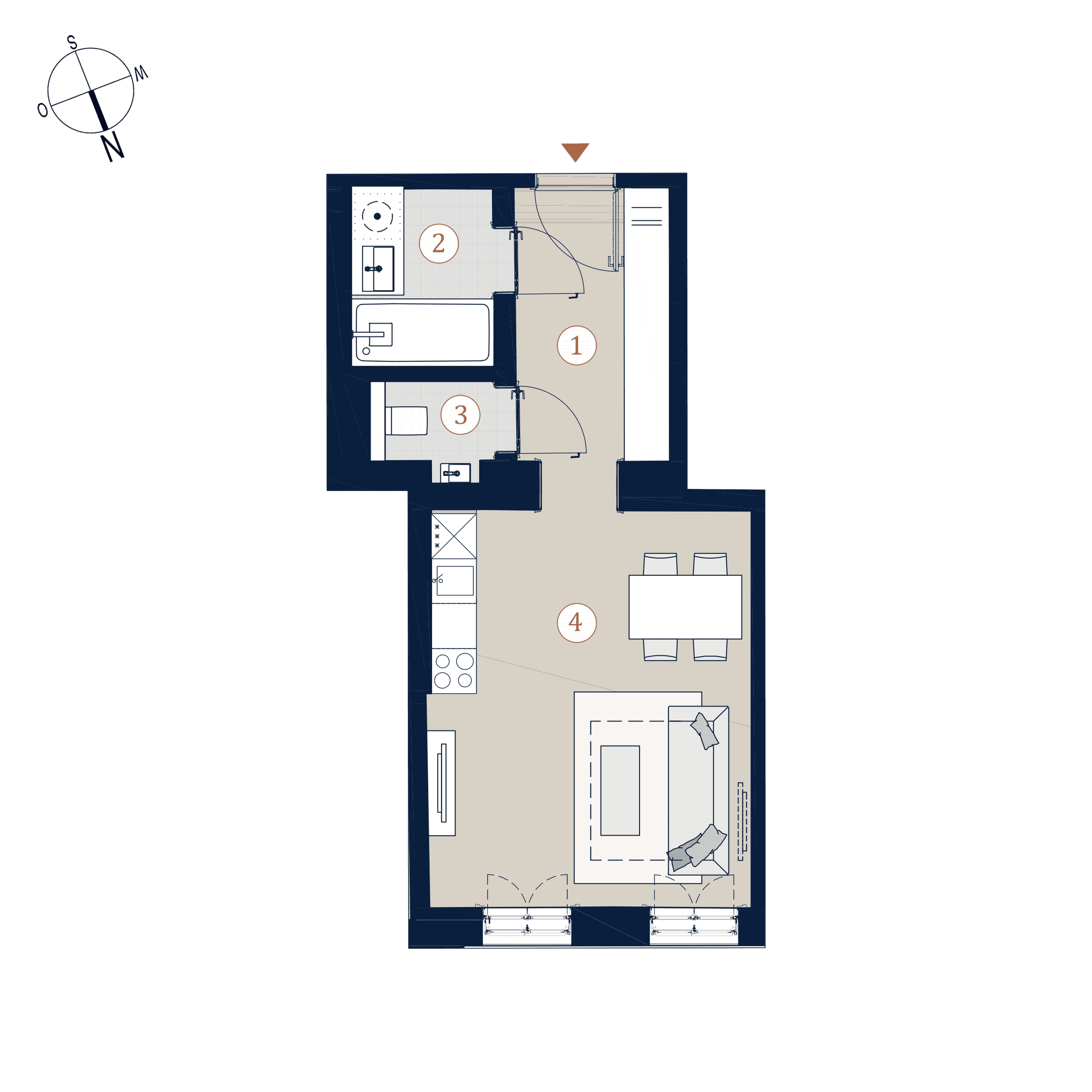 Grundriss Top 24 — Prunkstück — 1 Zimmer — 36,3 m² — 3rd floor — Norden