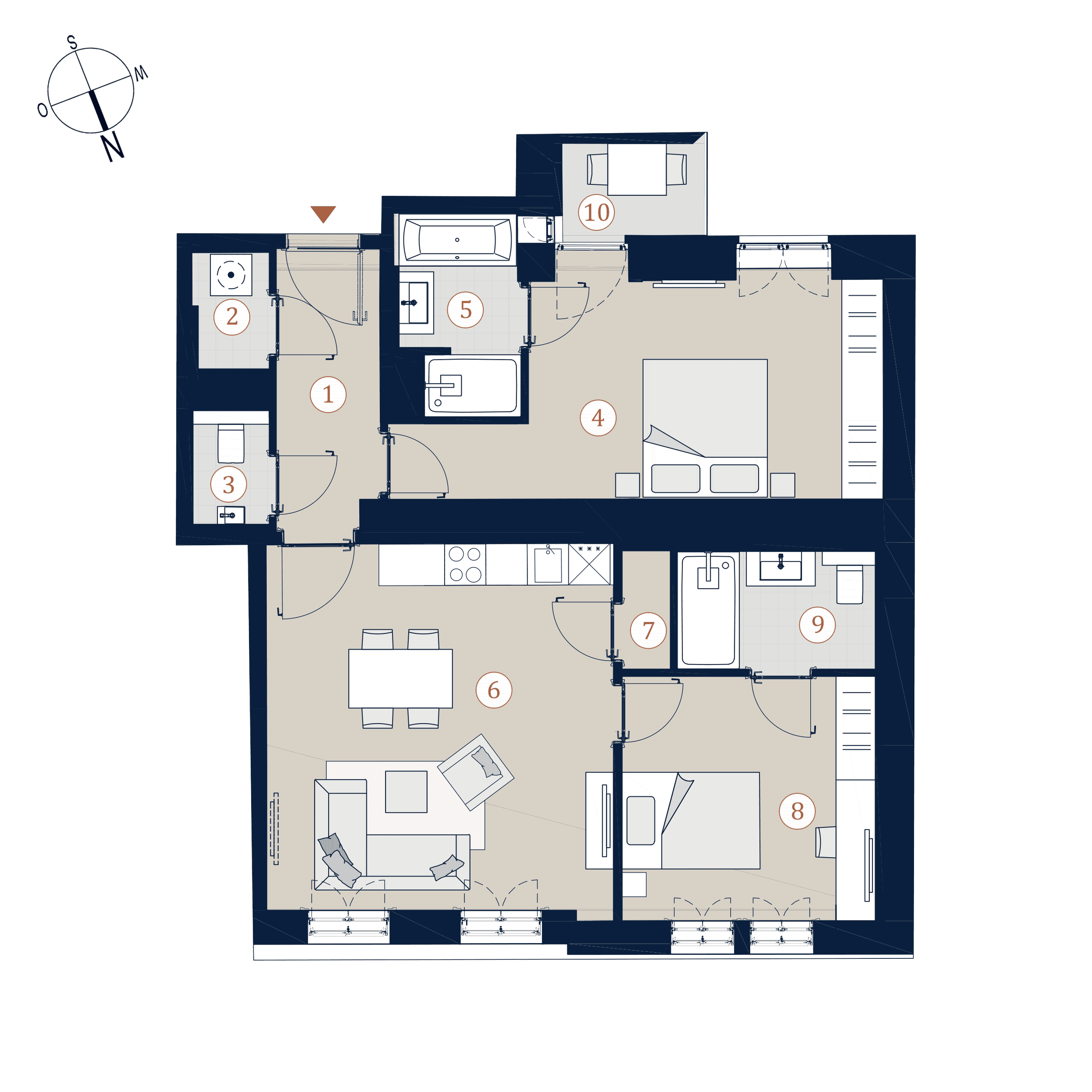Grundriss Top 32 — Prunkstück — 3 Zimmer — 78,9 m² — 4th floor — Norden, Süden