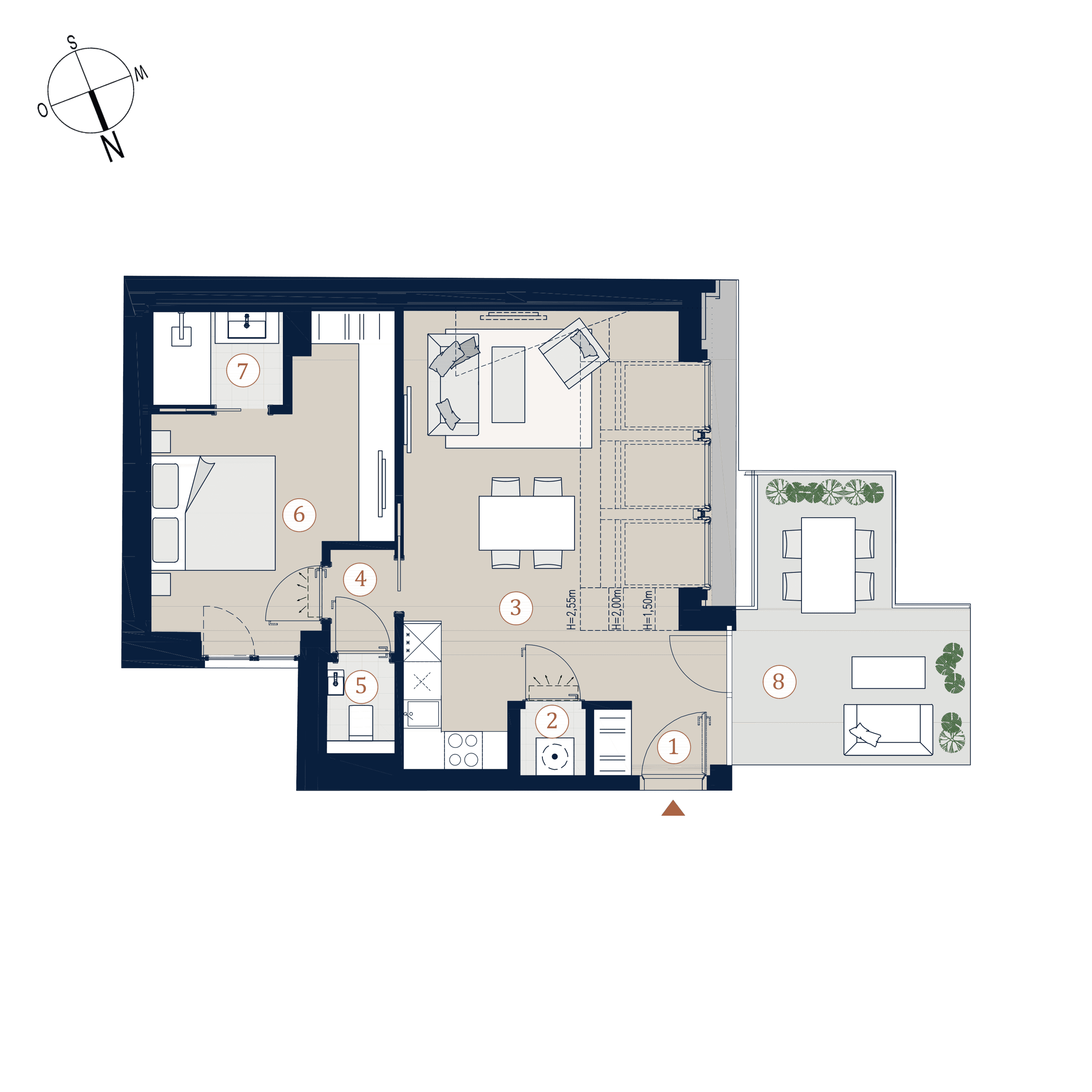 Grundriss Top 34 — Prunkstück — 2 Zimmer — 55,5 m² — 1st attic floor — Norden, Westen