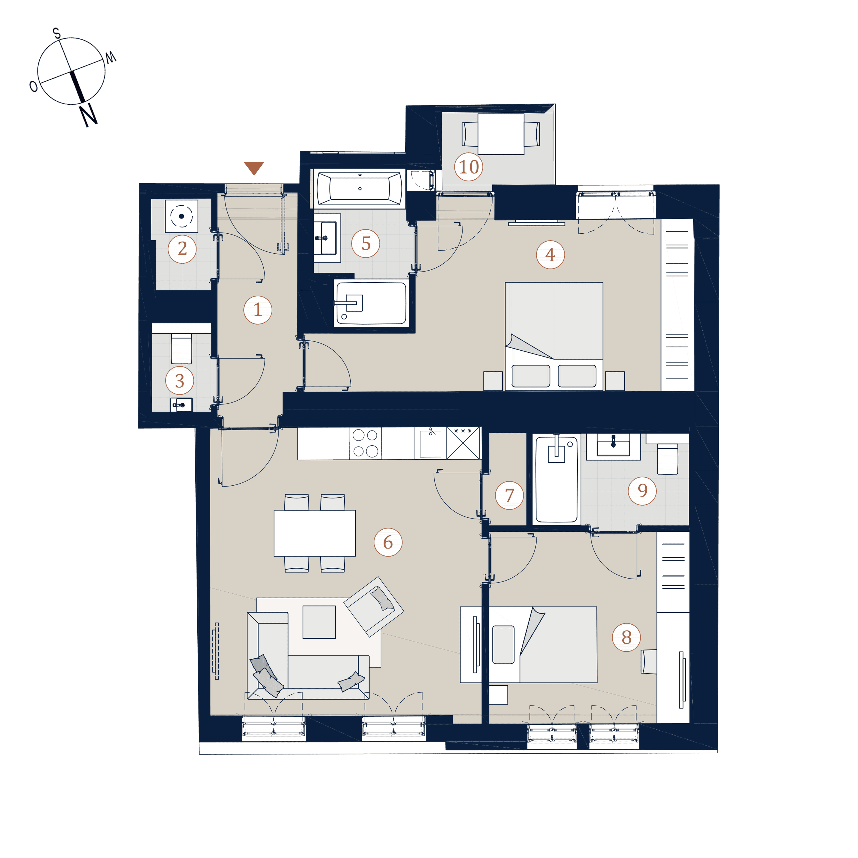 Grundriss Top 25 — Prunkstück — 3 Zimmer — 79,2 m² — 3rd floor — Norden, Süden