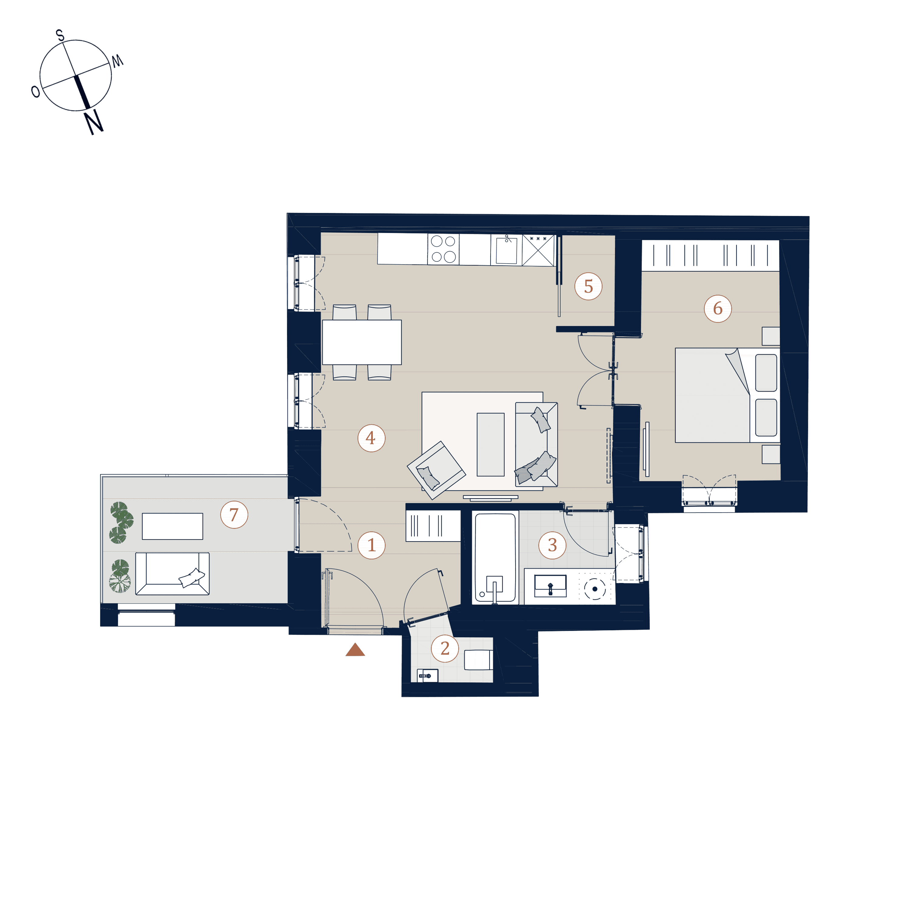 Grundriss Top 33 — Prunkstück — 2 Zimmer — 52,2 m² — 4th floor — Norden, Osten