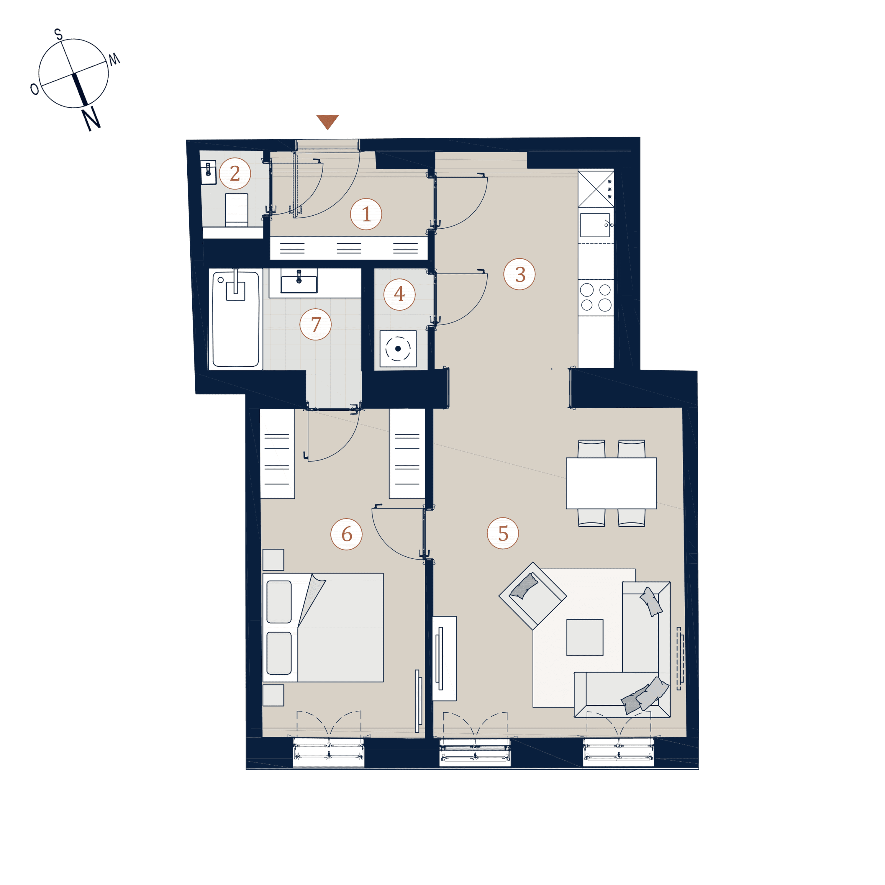 Grundriss Top 23 — Prunkstück — 2 Zimmer — 59,9 m² — 3rd floor — Norden
