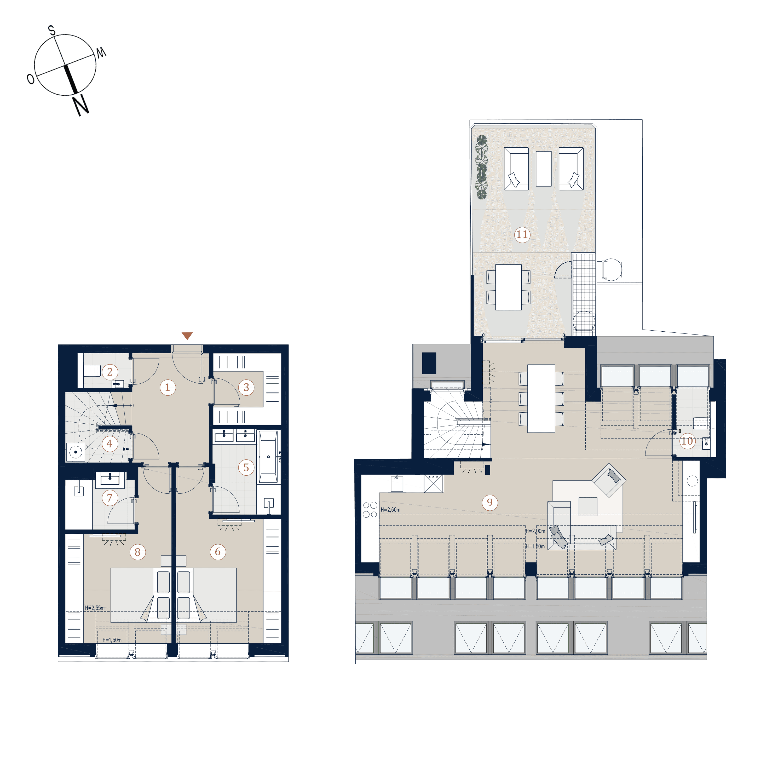 Grundriss Top 37 — Prunkstück — 3 Zimmer — 133 m² — 1st attic floor / 2nd attic floor — Norden, Süden