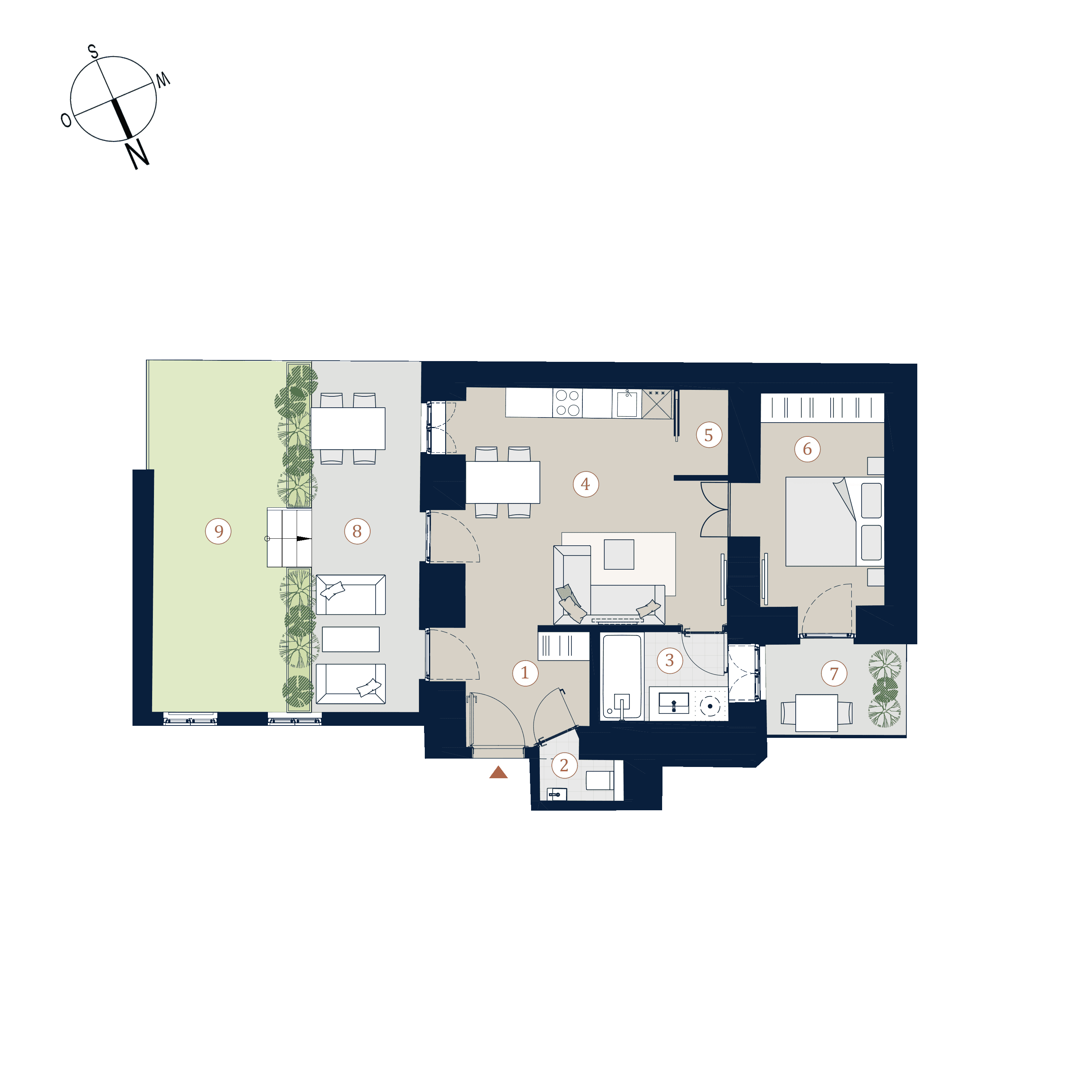 Grundriss Top 5 — Prunkstück — 2 Zimmer — 48,1 m² — Ground floor — Norden, Osten