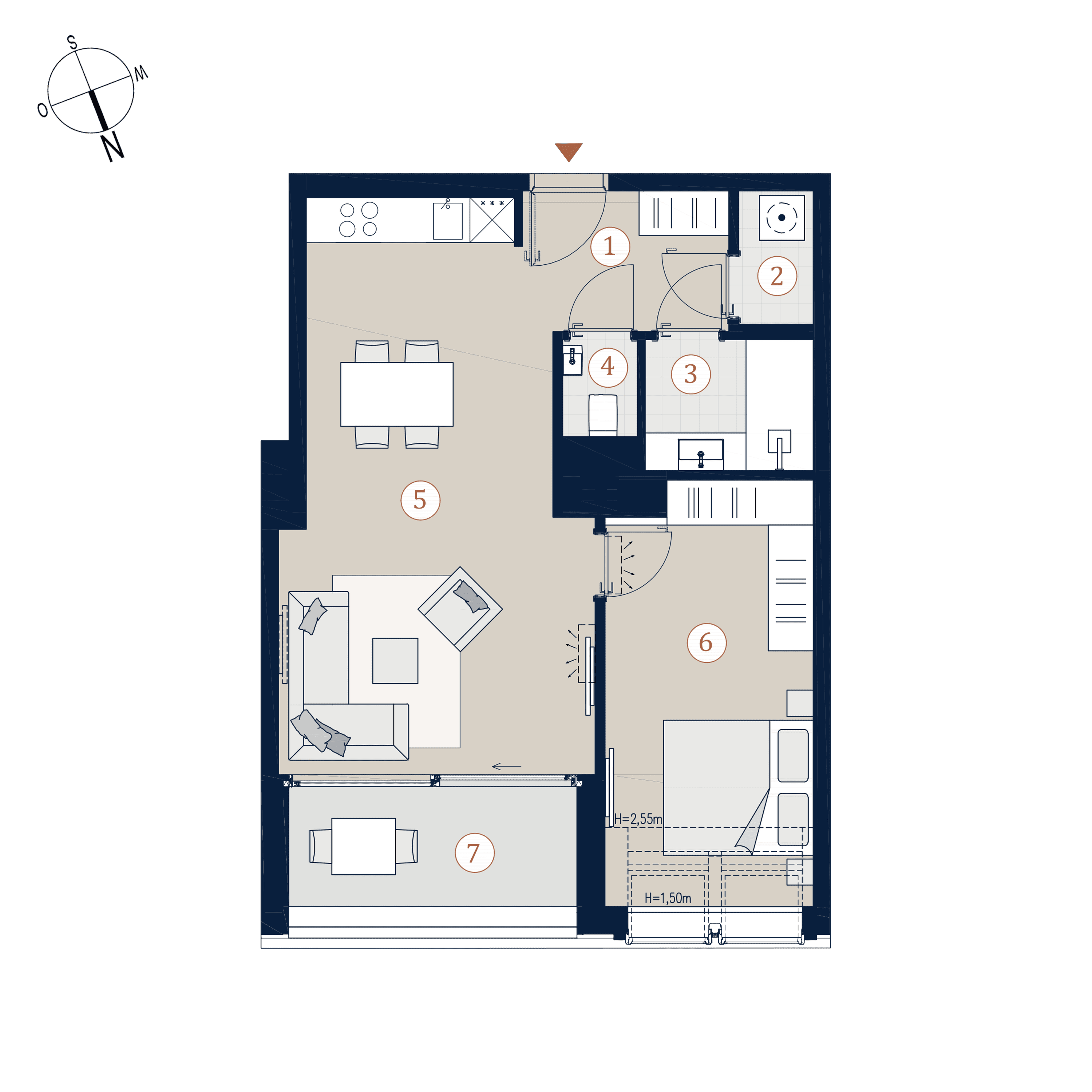 Grundriss Top 36 — Prunkstück — 2 Zimmer — 55,3 m² — 1st attic floor — Norden