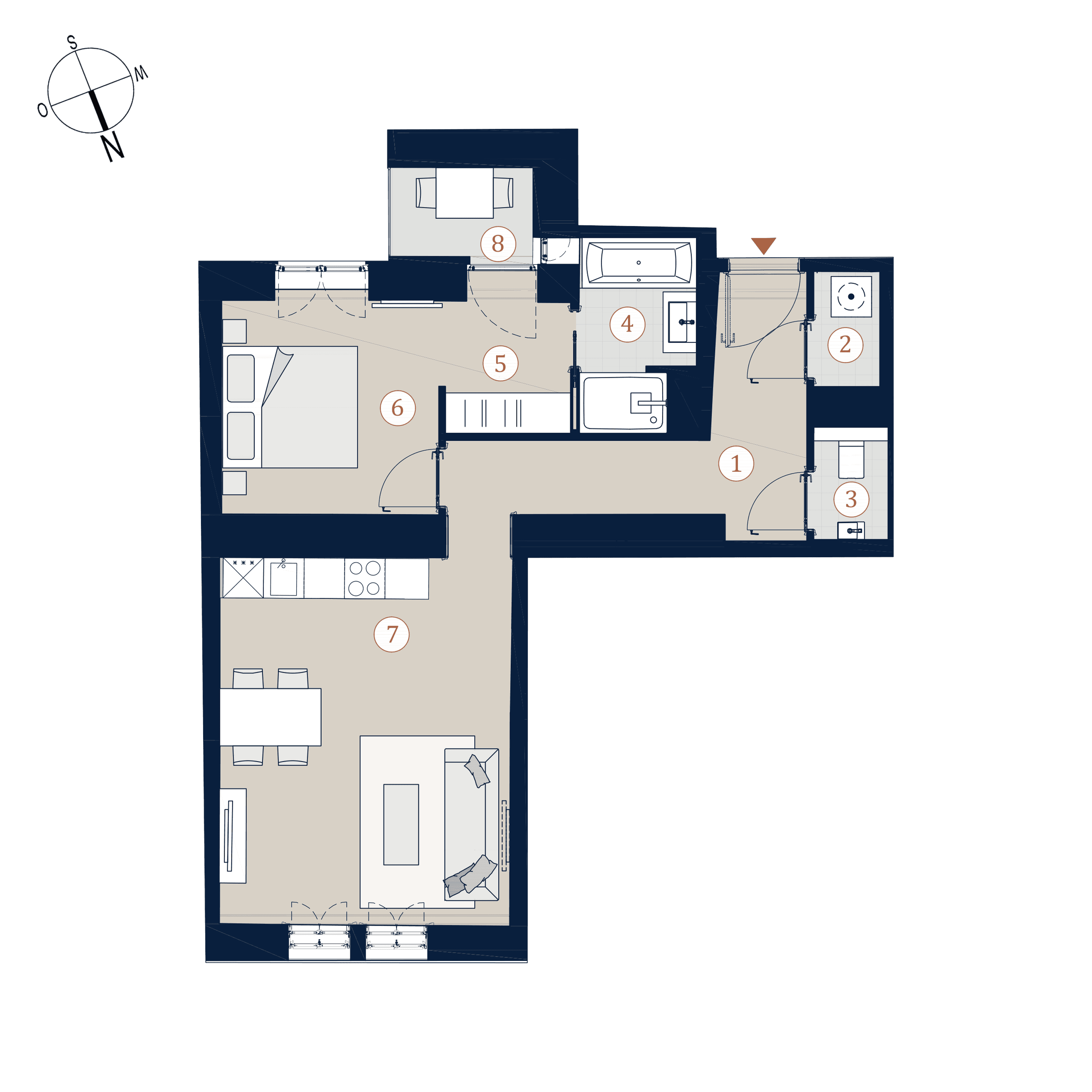 Grundriss Top 21 — Prunkstück — 2 Zimmer — 55,3 m² — 3rd floor — Norden, Süden