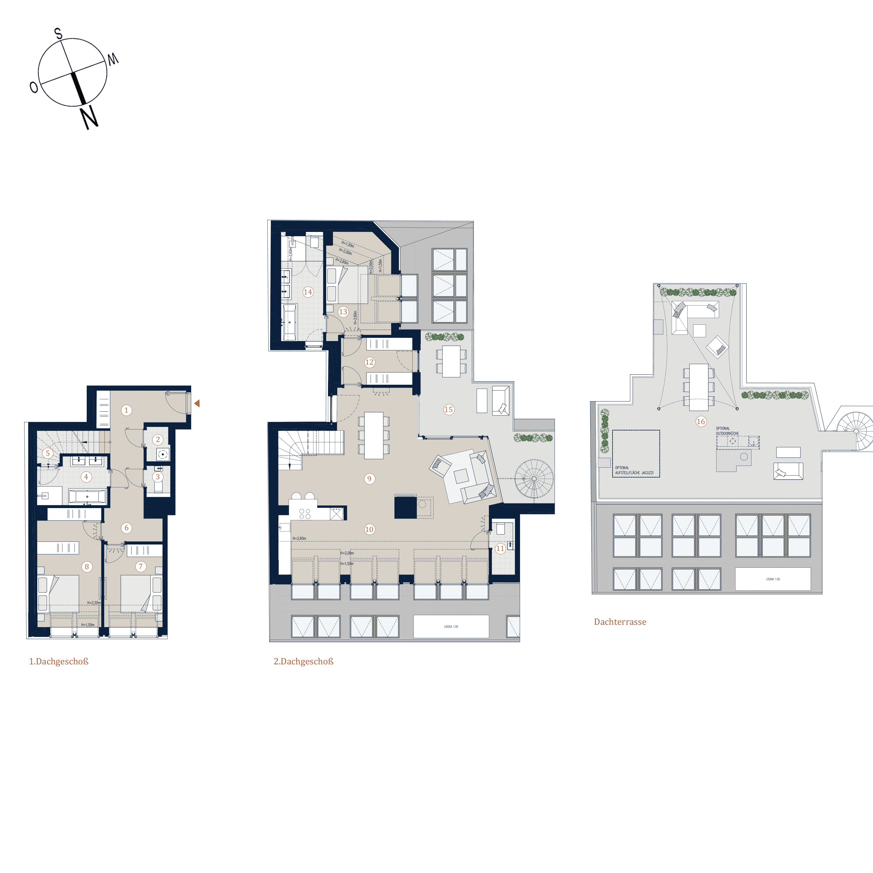 Grundriss Top 35 — Prunkstück — 4 Zimmer — 182,1 m² — 1st attic floor / 2nd attic floor — Norden, Westen
