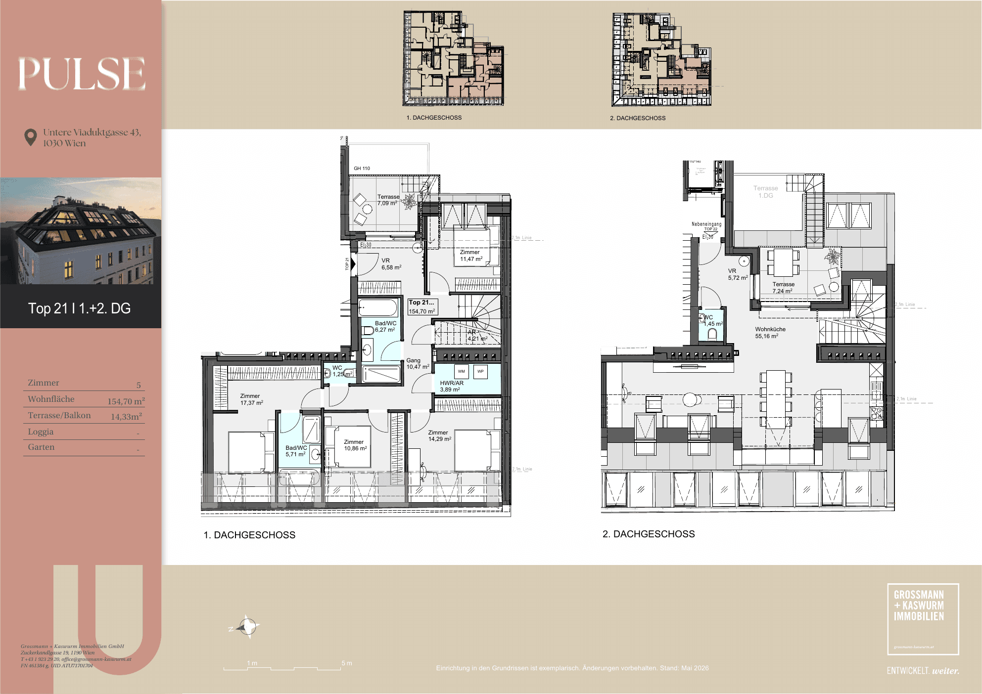 Grundriss Top 21 — Pulse — 5 Zimmer — 154,7 m² — 1st attic floor / 2nd attic floor