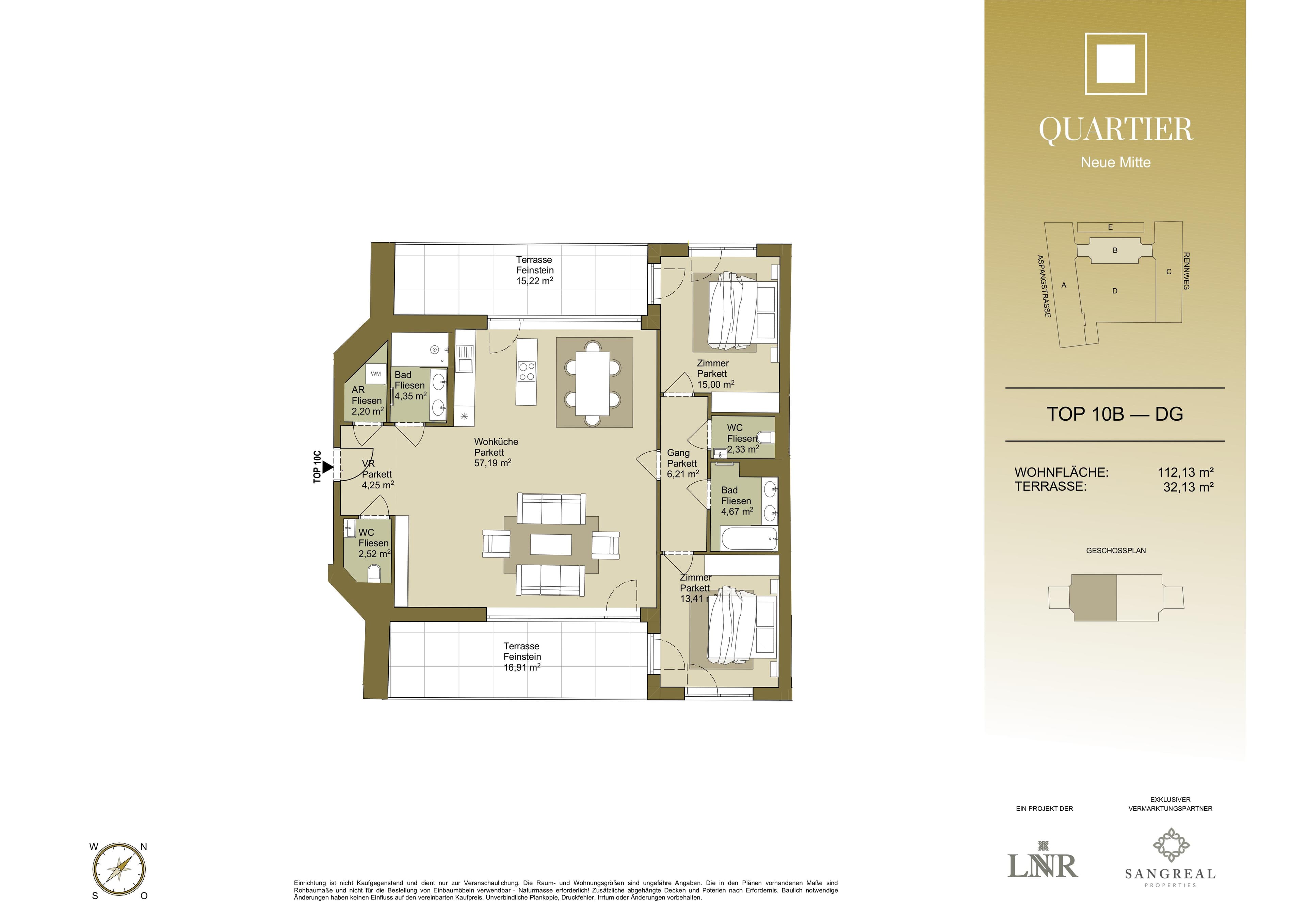 Grundriss Top 10B — Quartier Neue Mitte — 3 Zimmer — 112,1 m² — Attic floor