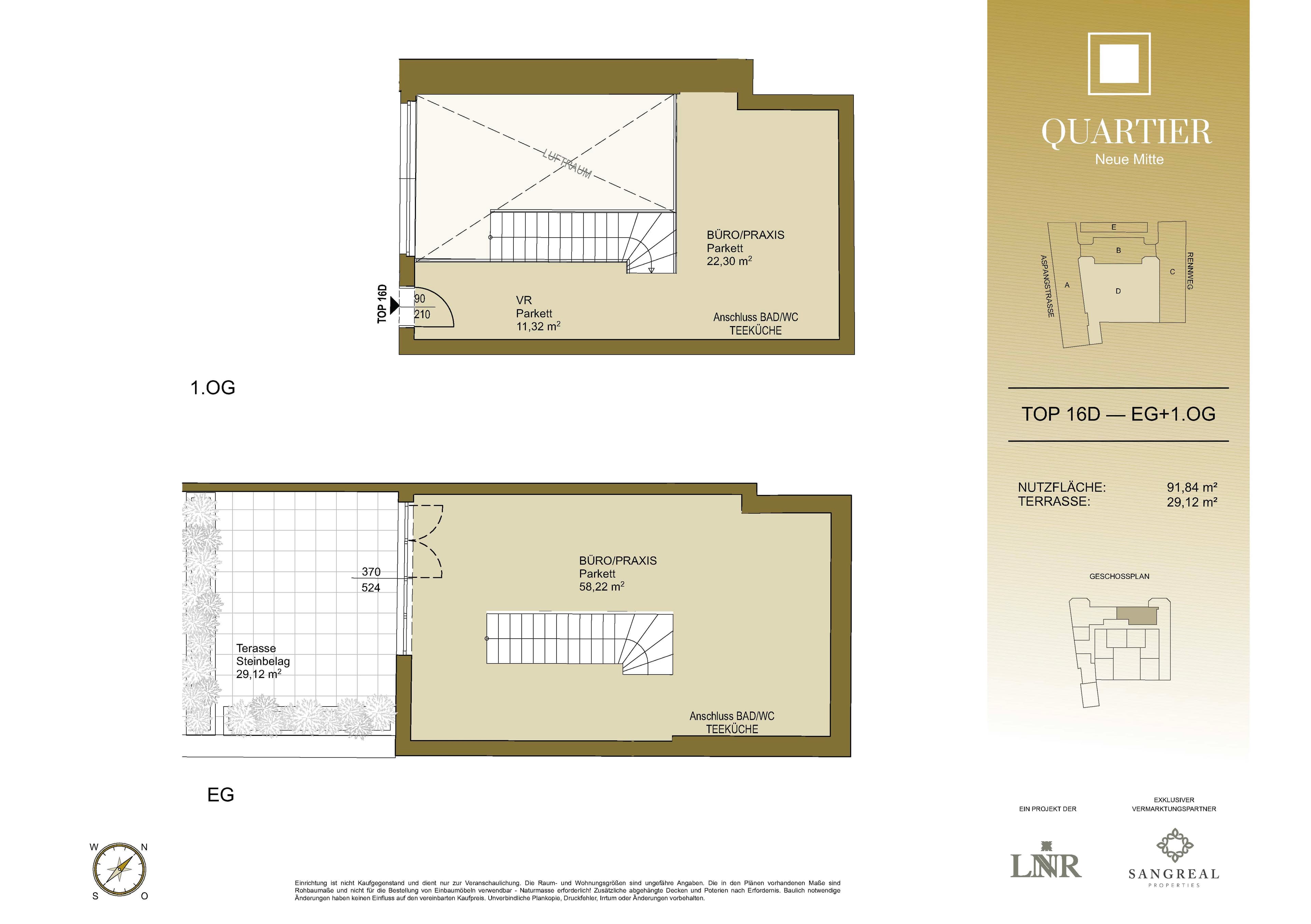 Grundriss Top 16D — Quartier Neue Mitte — 1 Zimmer — 89,9 m² — Atelier — Grundriss 1/3