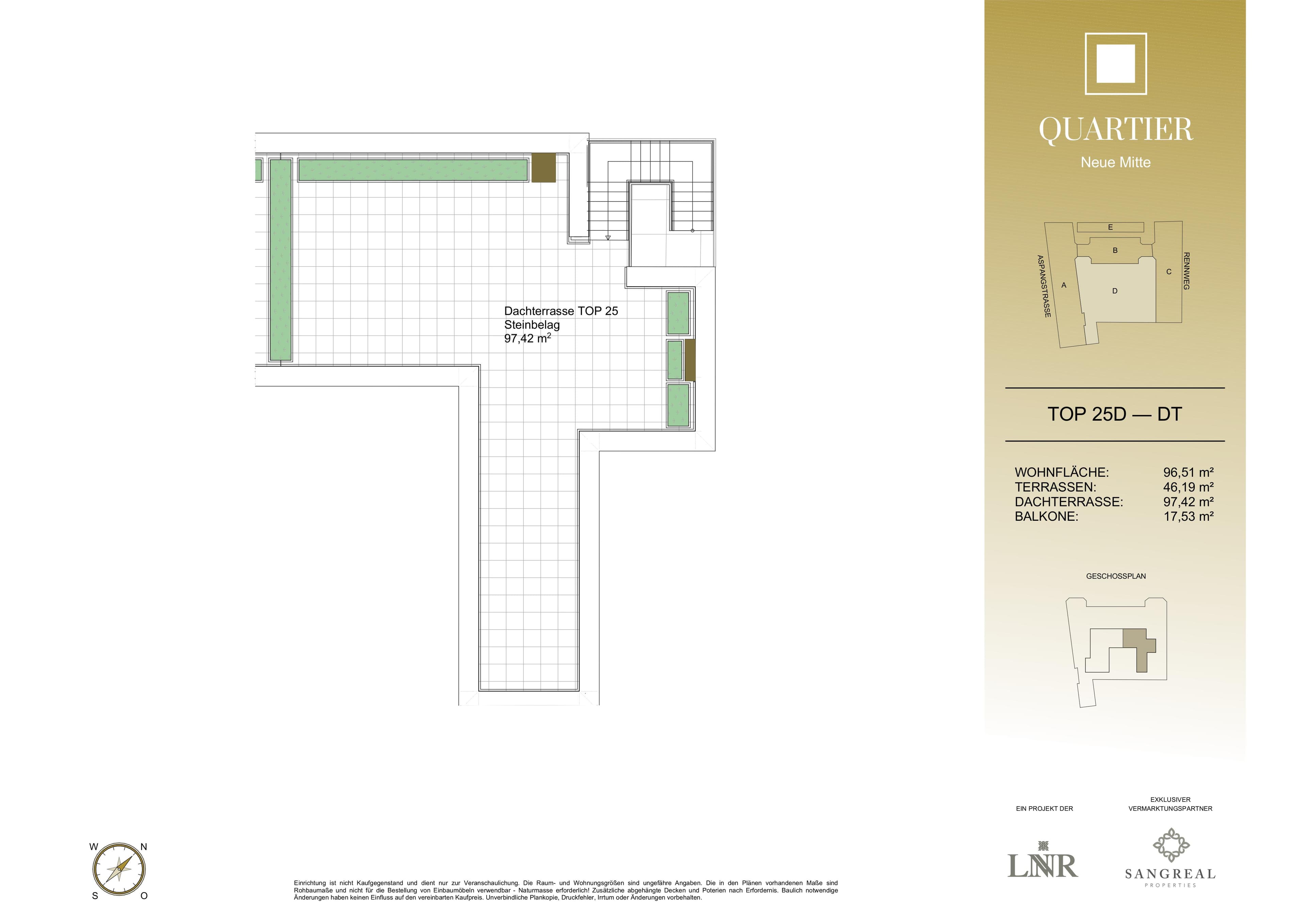 Grundriss Top 25D — Quartier Neue Mitte — 3 Zimmer — 96,5 m² — 3rd floor — Grundriss 2/2