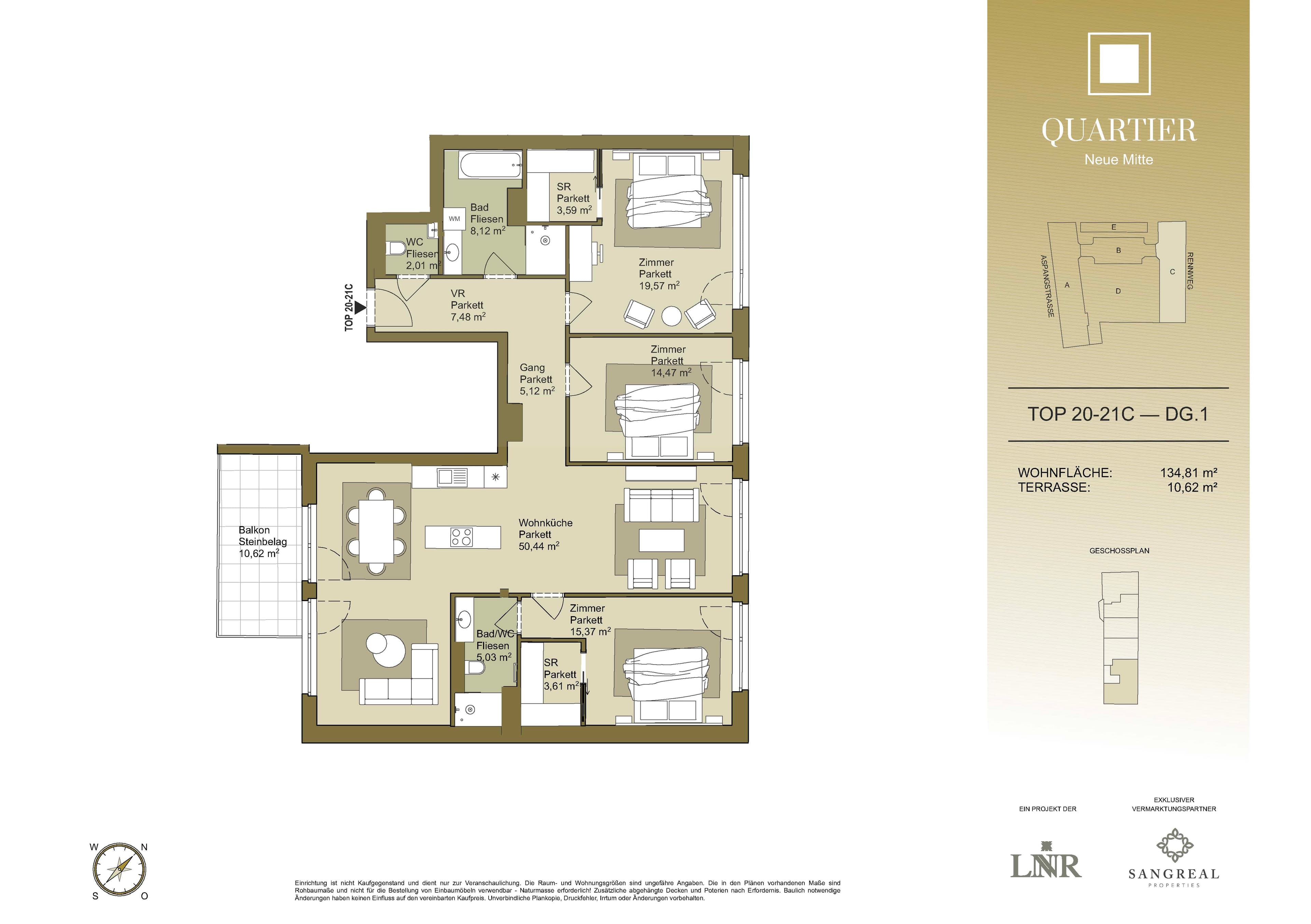 Grundriss Top 21+22C — Quartier Neue Mitte — 5 Zimmer — 134,8 m² — 1st attic floor