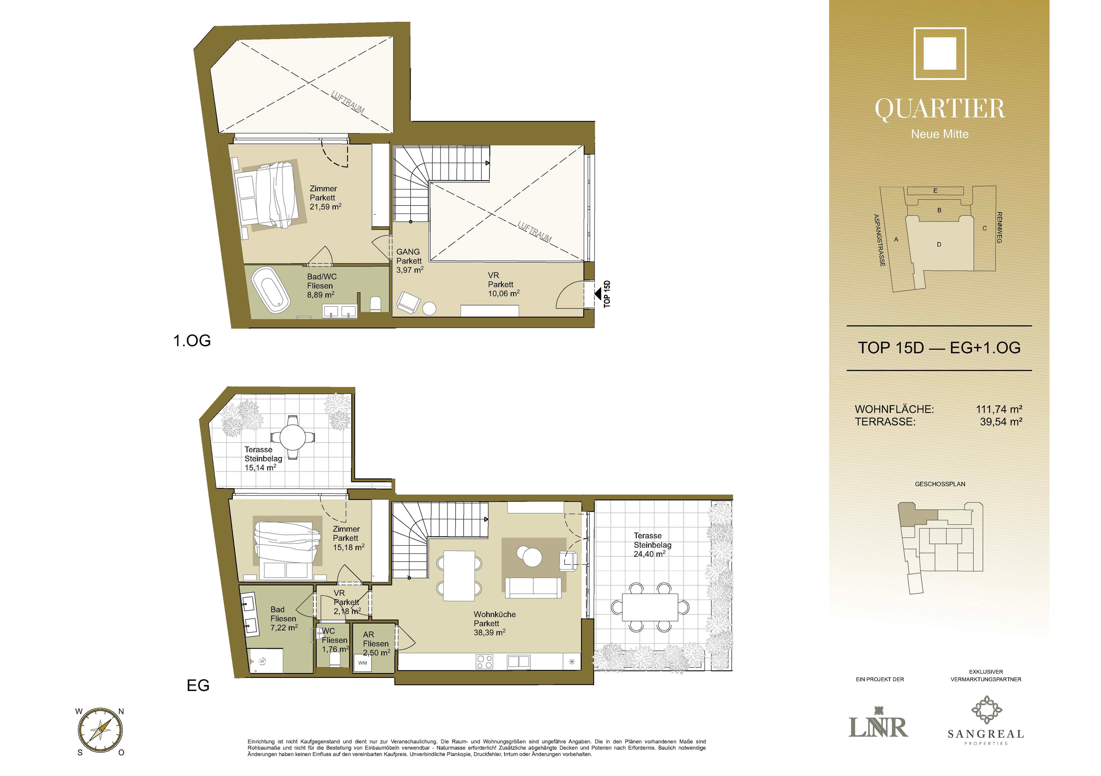 Grundriss Top 15D — Quartier Neue Mitte — 1 Zimmer — 111,7 m² — Atelier — Grundriss 4/4