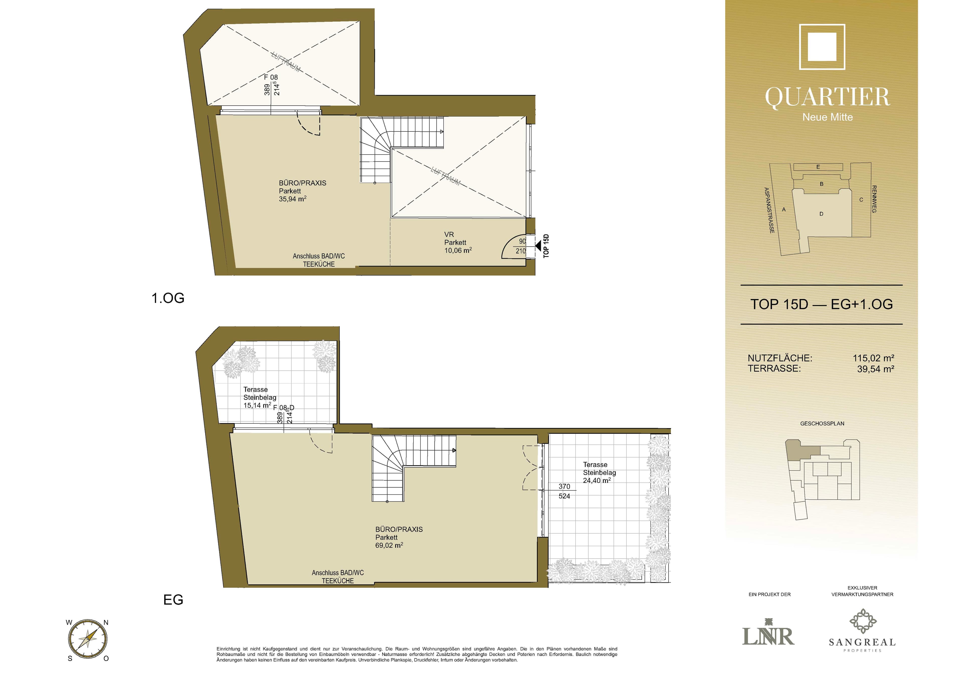 Grundriss Top 15D — Quartier Neue Mitte — 1 Zimmer — 111,7 m² — Atelier — Grundriss 1/4