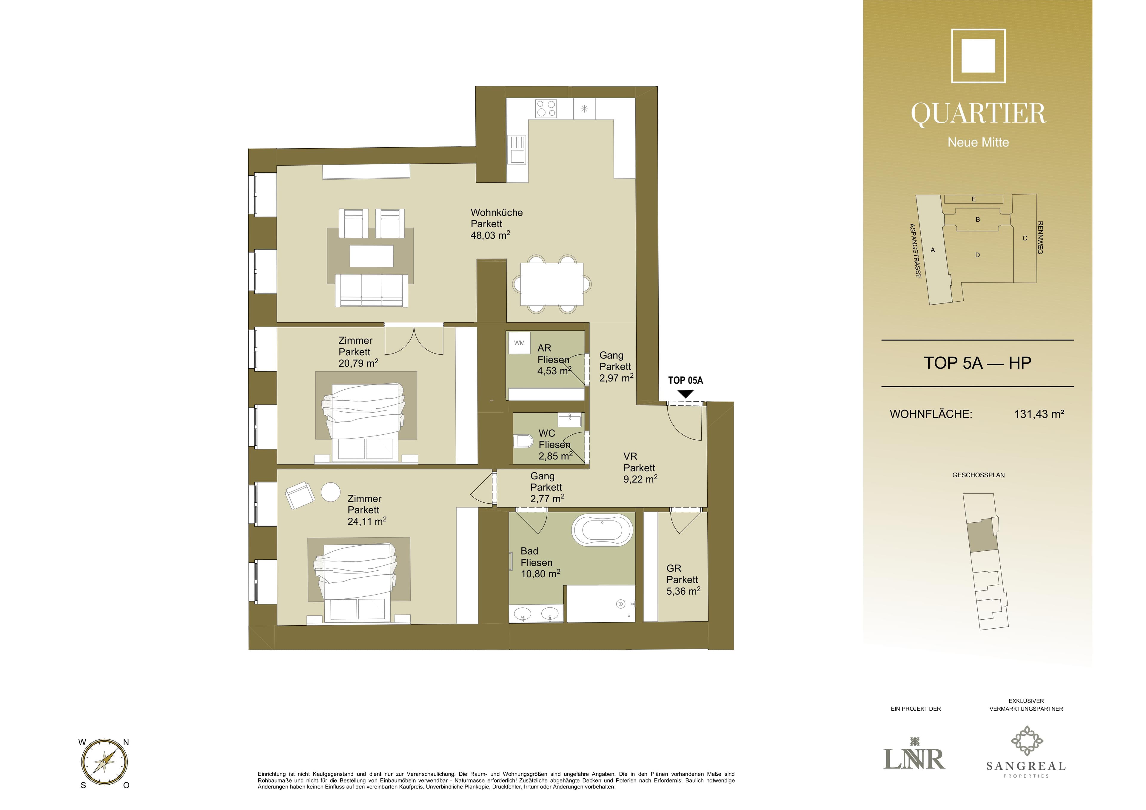 Grundriss Top 5A — Quartier Neue Mitte — 3 Zimmer — 131,4 m² — Ground floor