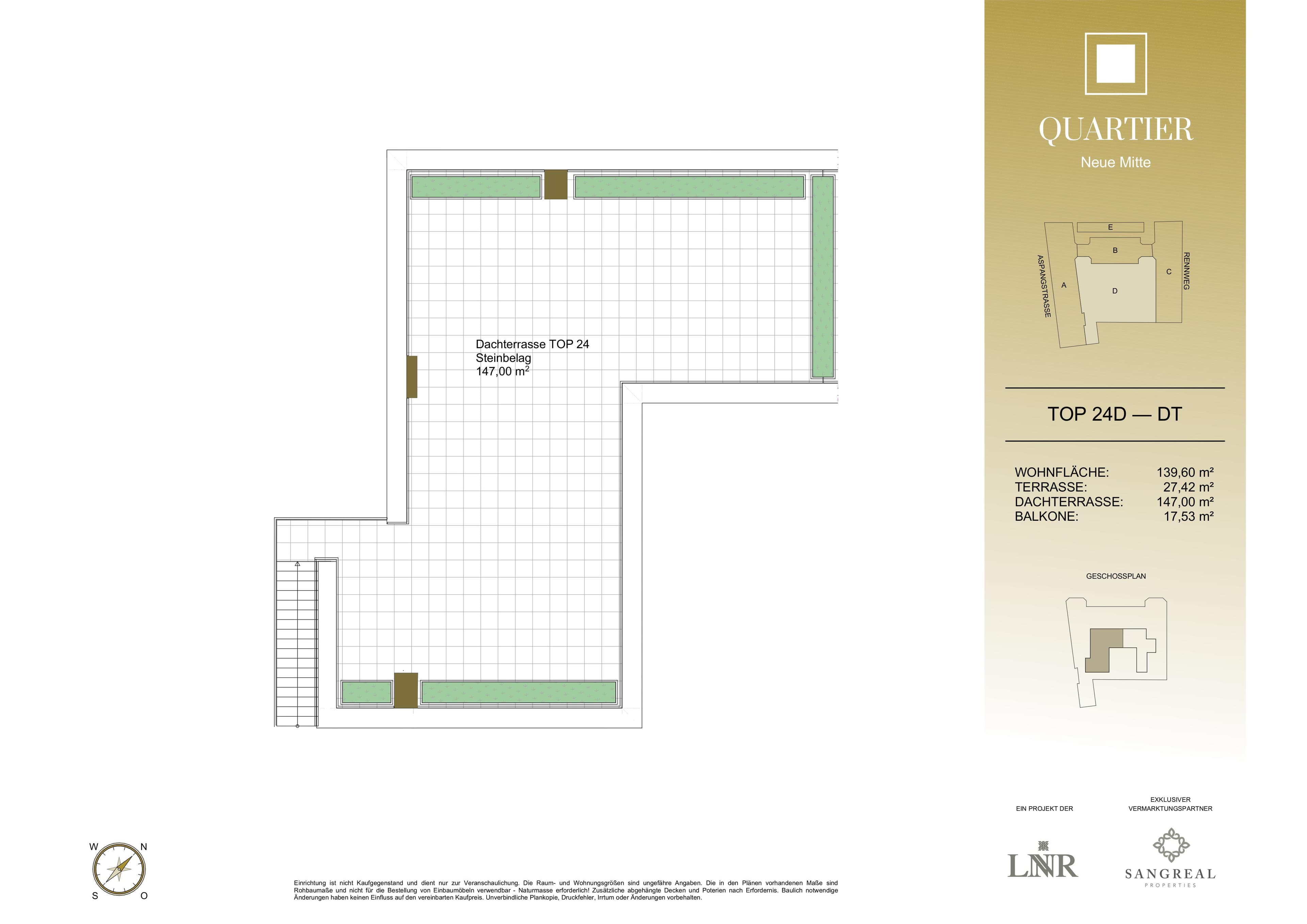 Grundriss Top 24D — Quartier Neue Mitte — 3 Zimmer — 139,6 m² — 3rd floor — Grundriss 2/2