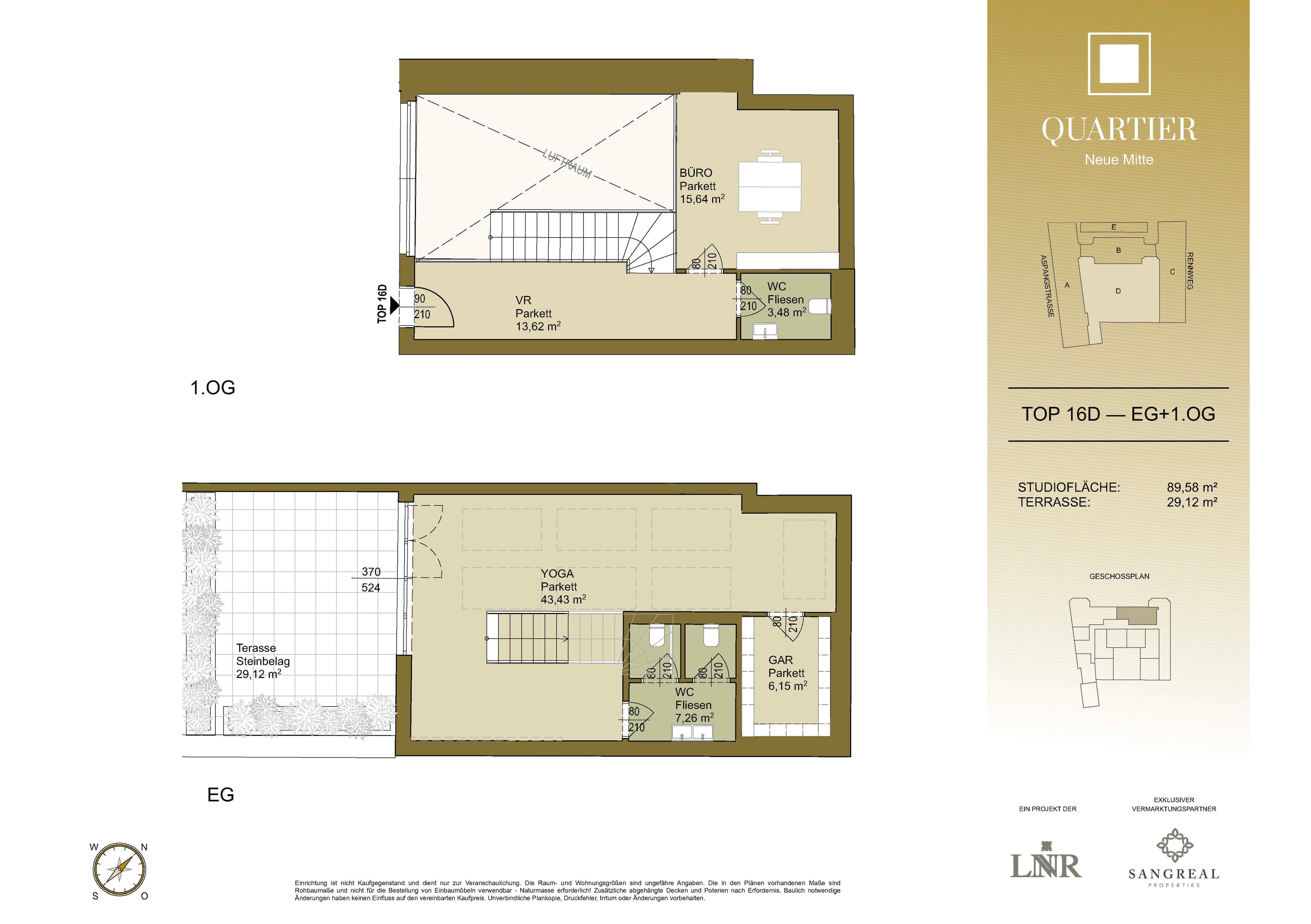 Grundriss Top 16D — Quartier Neue Mitte — 1 Zimmer — 89,9 m² — Atelier — Grundriss 3/3