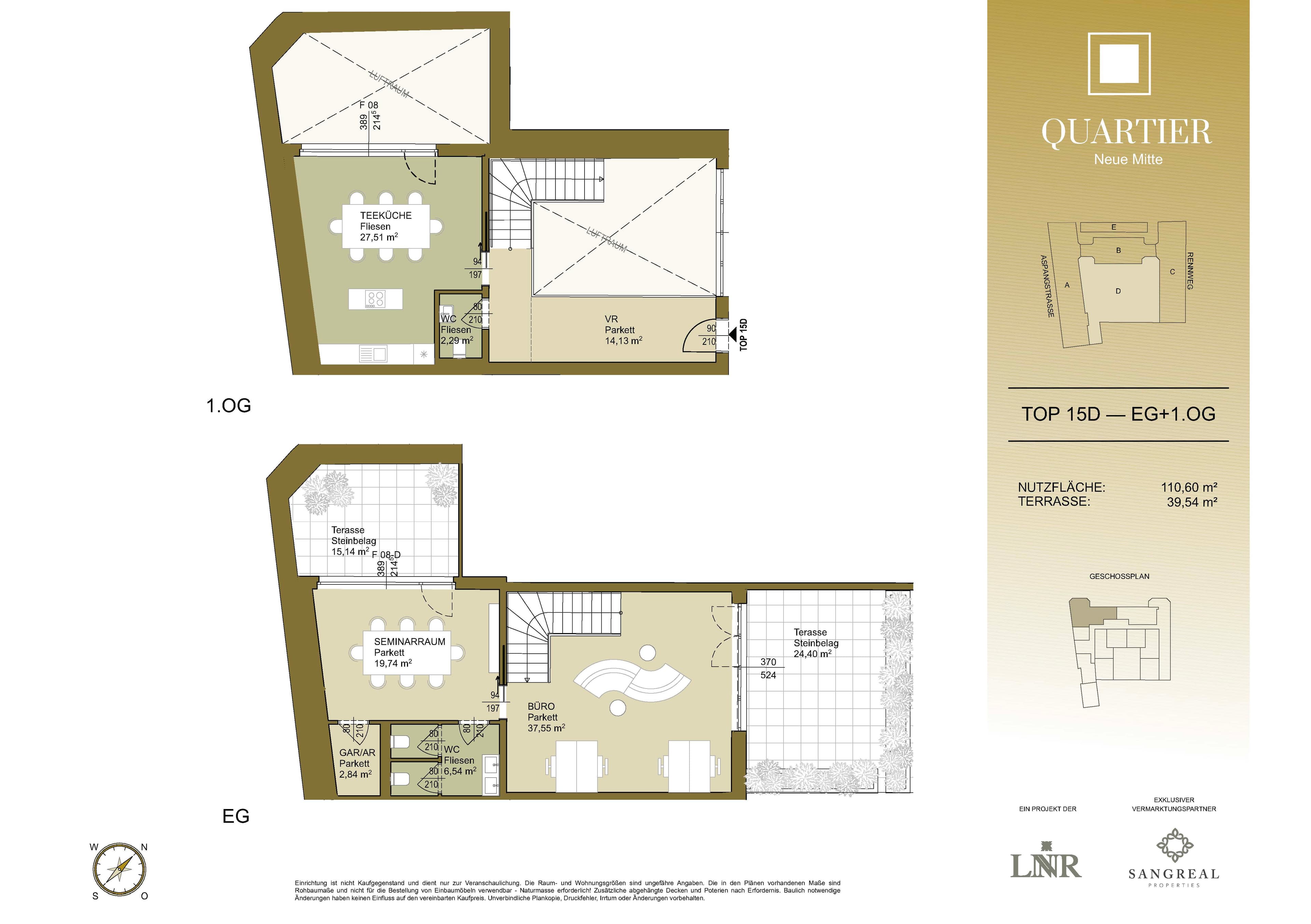 Grundriss Top 15D — Quartier Neue Mitte — 1 Zimmer — 111,7 m² — Atelier — Grundriss 2/4