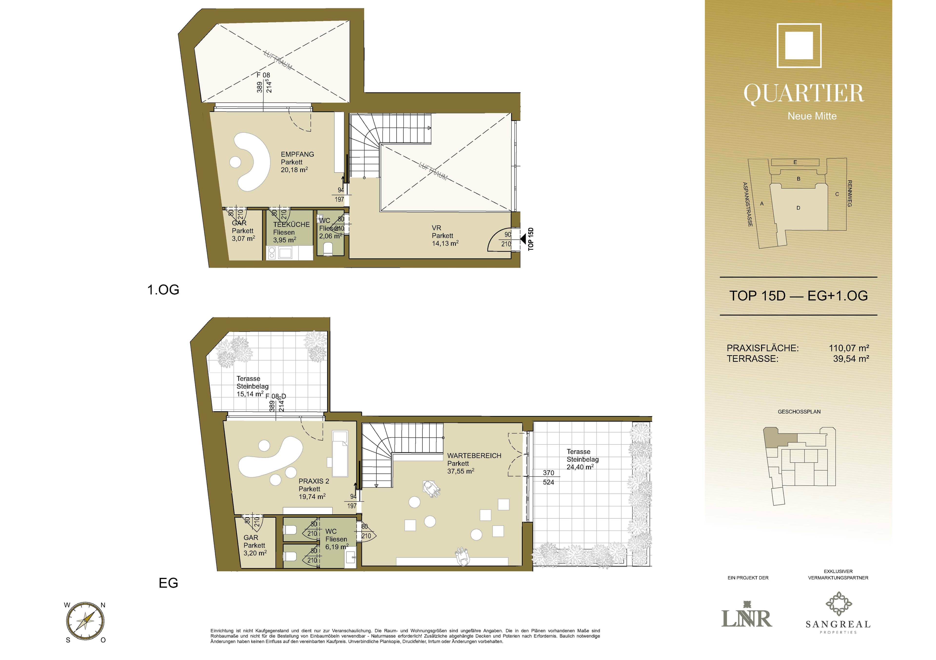 Grundriss Top 15D — Quartier Neue Mitte — 1 Zimmer — 111,7 m² — Atelier — Grundriss 3/4