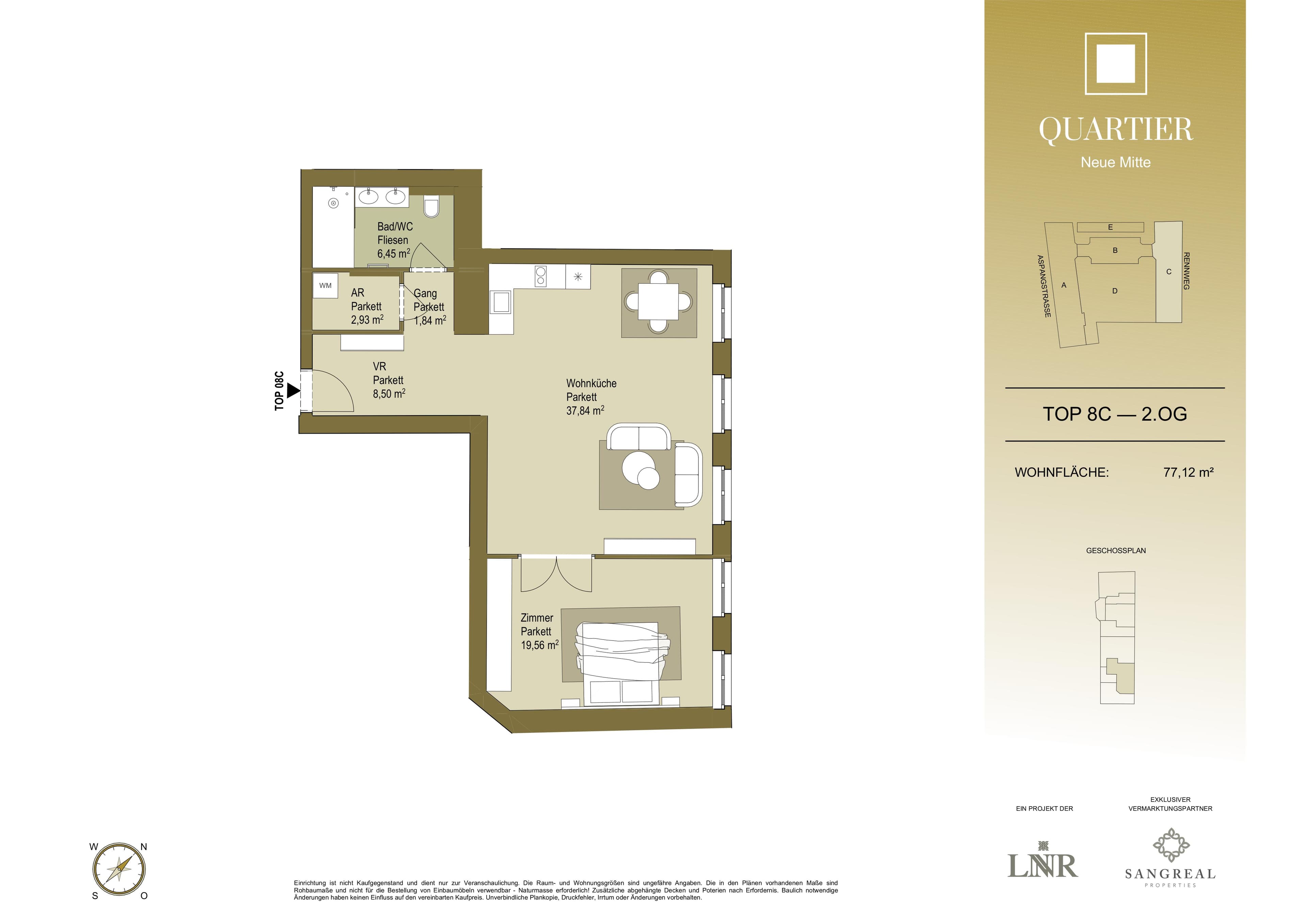 Grundriss Top 8C — Quartier Neue Mitte — 2 Zimmer — 77,1 m² — 2nd floor