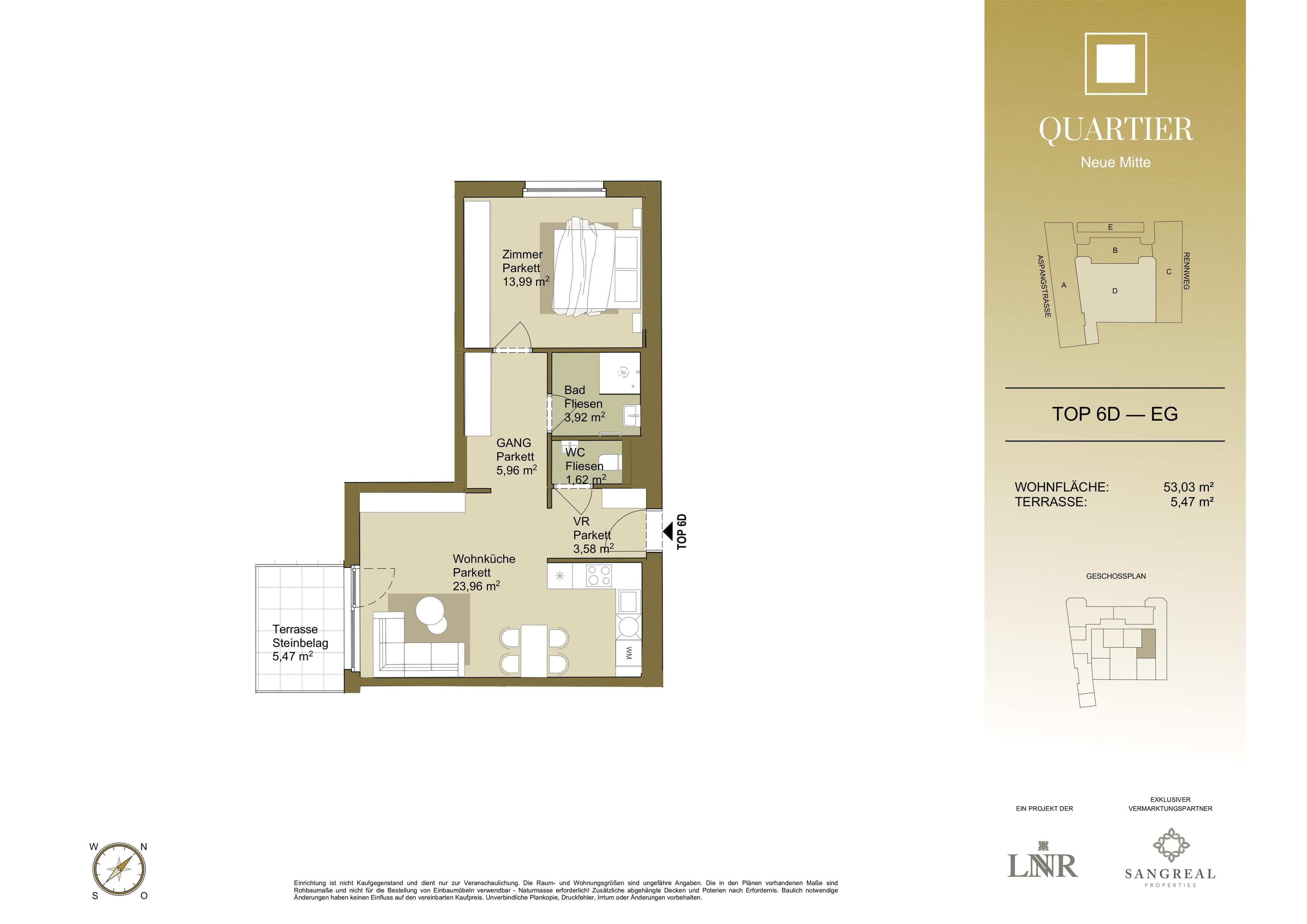 Grundriss Top 6D — Quartier Neue Mitte — 2 Zimmer — 53 m² — Ground floor