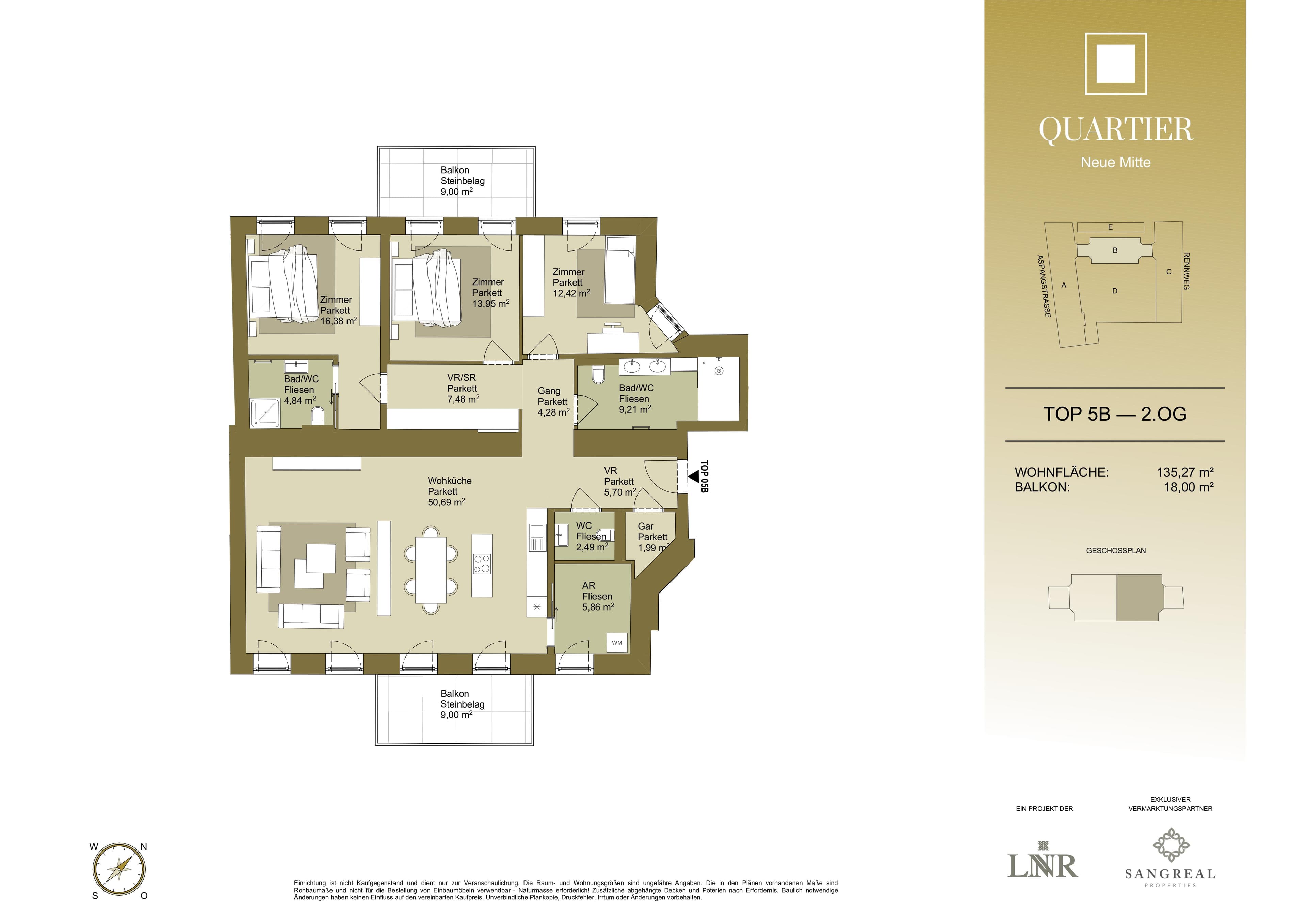 Grundriss Top 5B — Quartier Neue Mitte — 4 Zimmer — 135,3 m² — 2nd floor