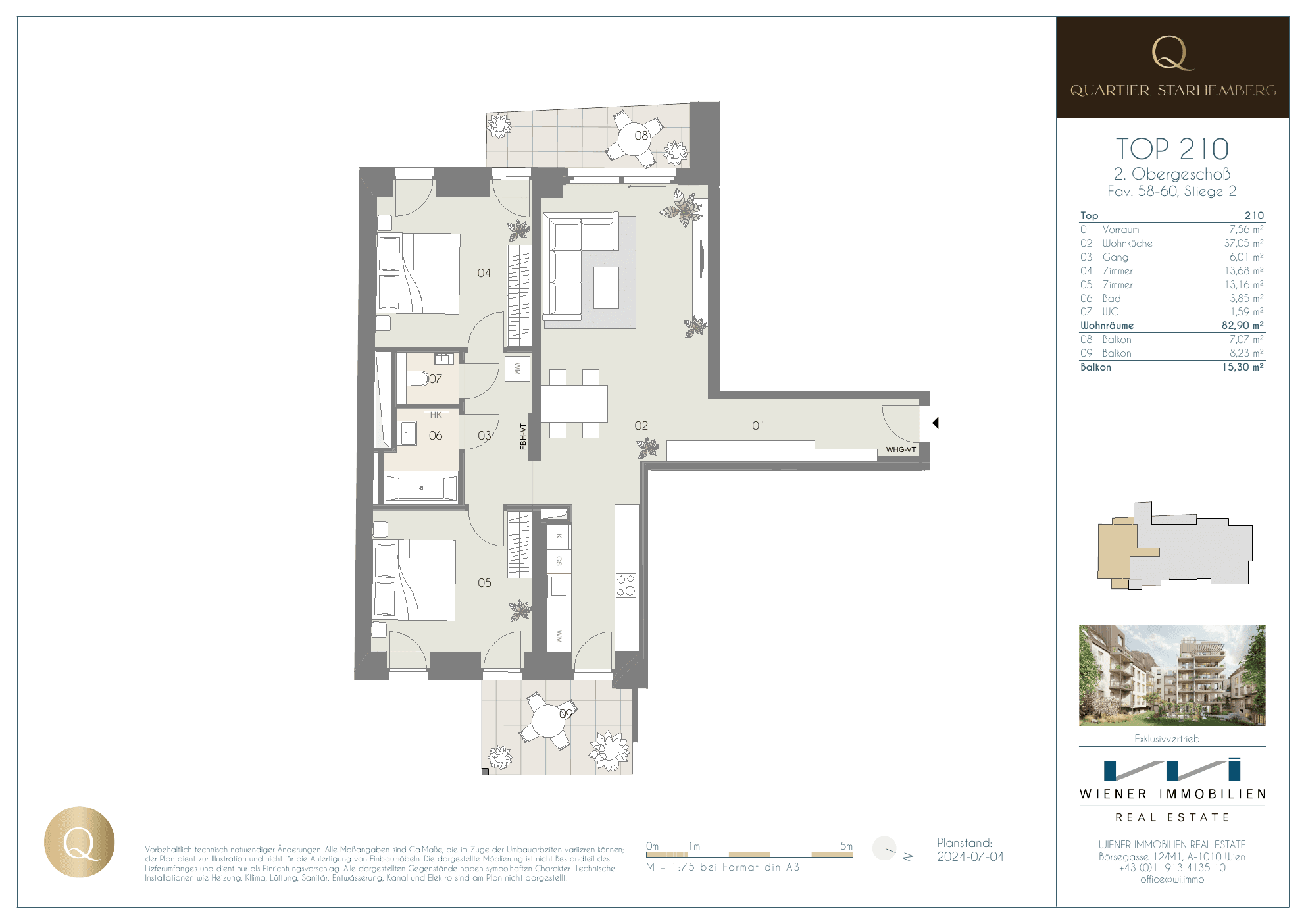 Grundriss Top 210 — Quartier Starhemberg — 3 Zimmer — 82,9 m² — 2nd floor