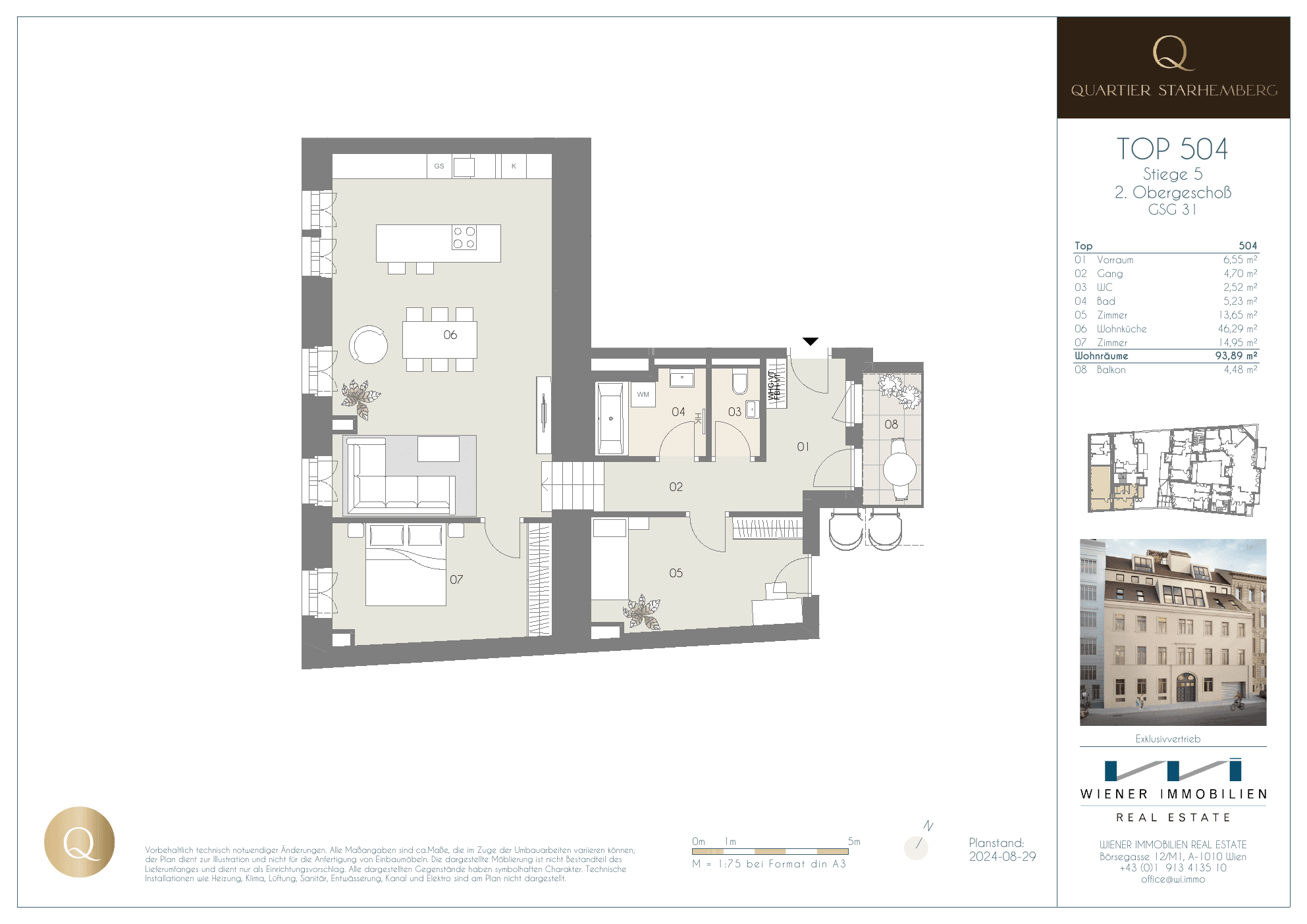 Grundriss Top 504 — Quartier Starhemberg — 3 Zimmer — 94 m² — 2nd floor