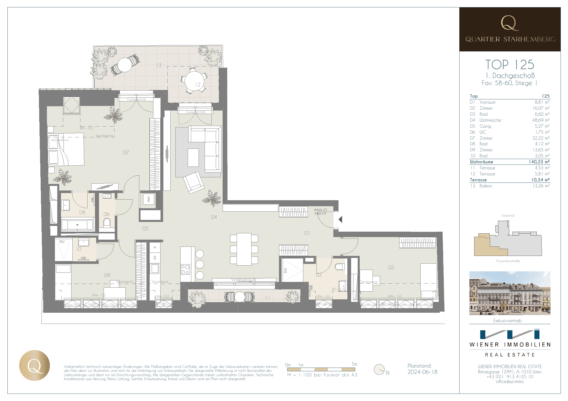 Grundriss Top 125 — Quartier Starhemberg — 4 Zimmer — 143,5 m² — 1st attic floor