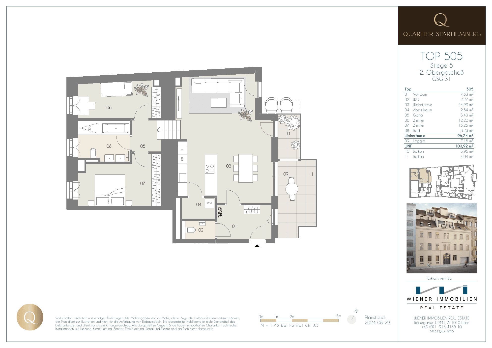 Grundriss Top 505 — Quartier Starhemberg — 4 Zimmer — 96,7 m² — 2nd floor