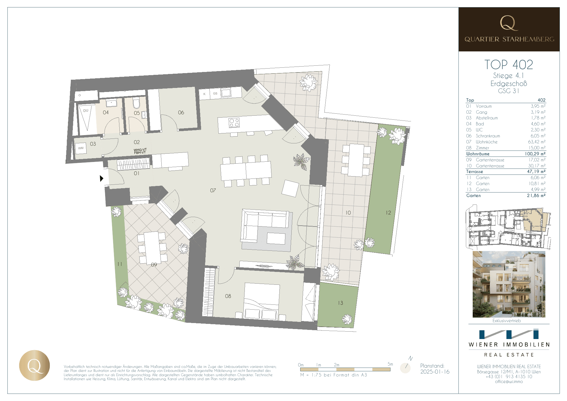 Grundriss Top 402 — Quartier Starhemberg — 2 Zimmer — 100,3 m² — Ground floor