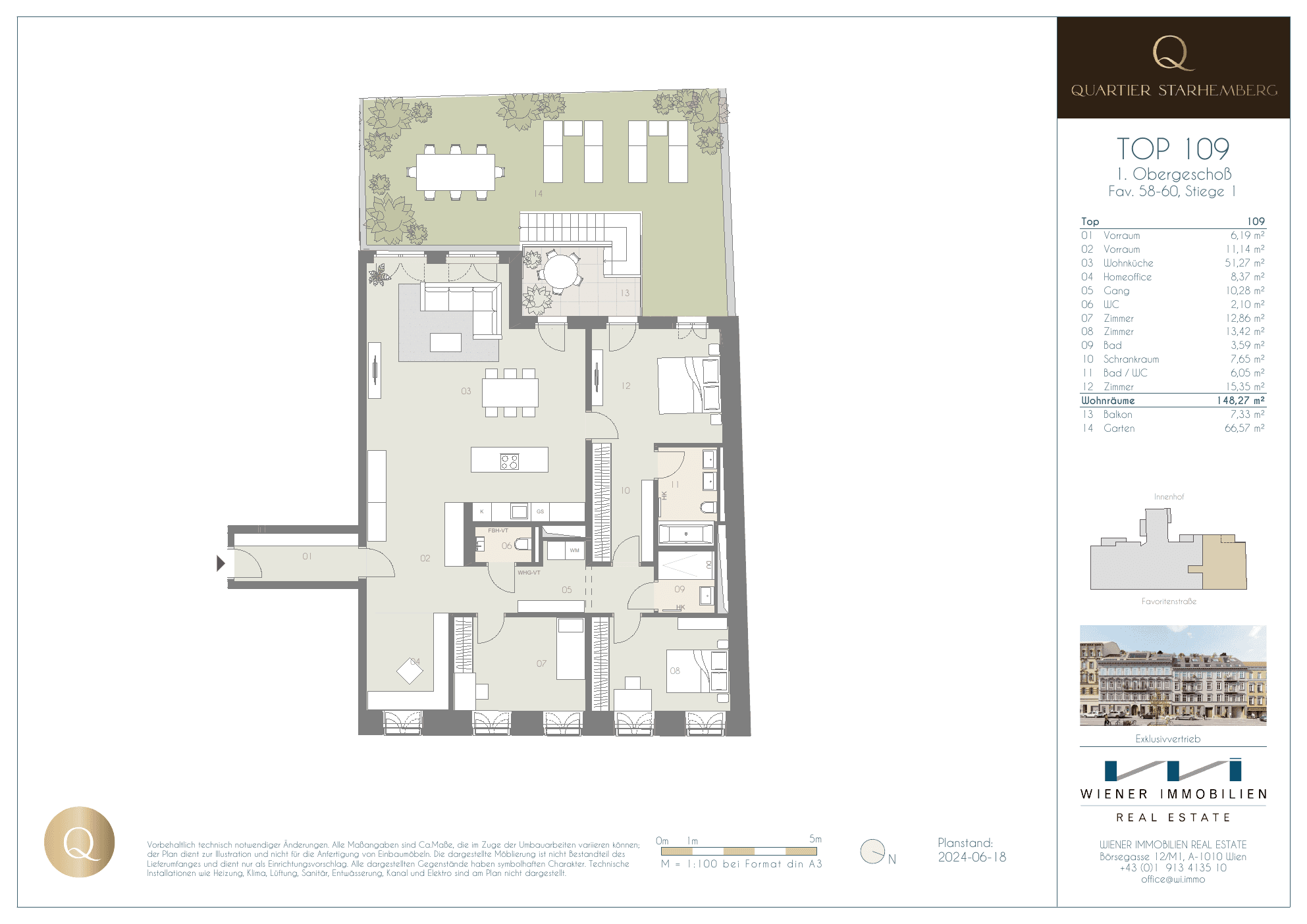 Grundriss Top 109 — Quartier Starhemberg — 4 Zimmer — 148,3 m² — 1st floor