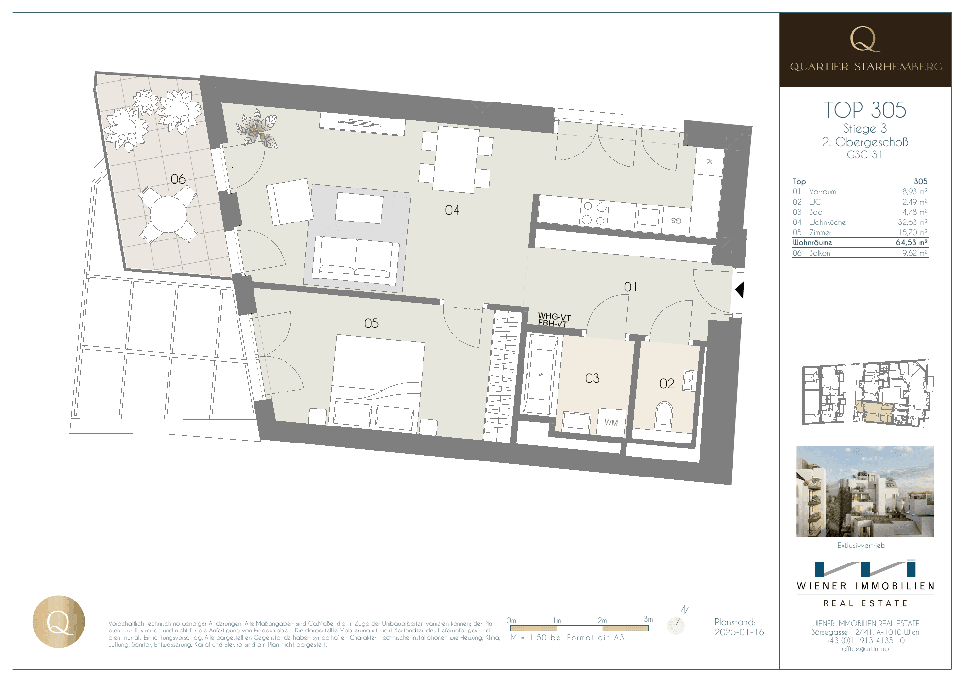 Grundriss Top 305 — Quartier Starhemberg — 2 Zimmer — 64,5 m² — 2nd floor